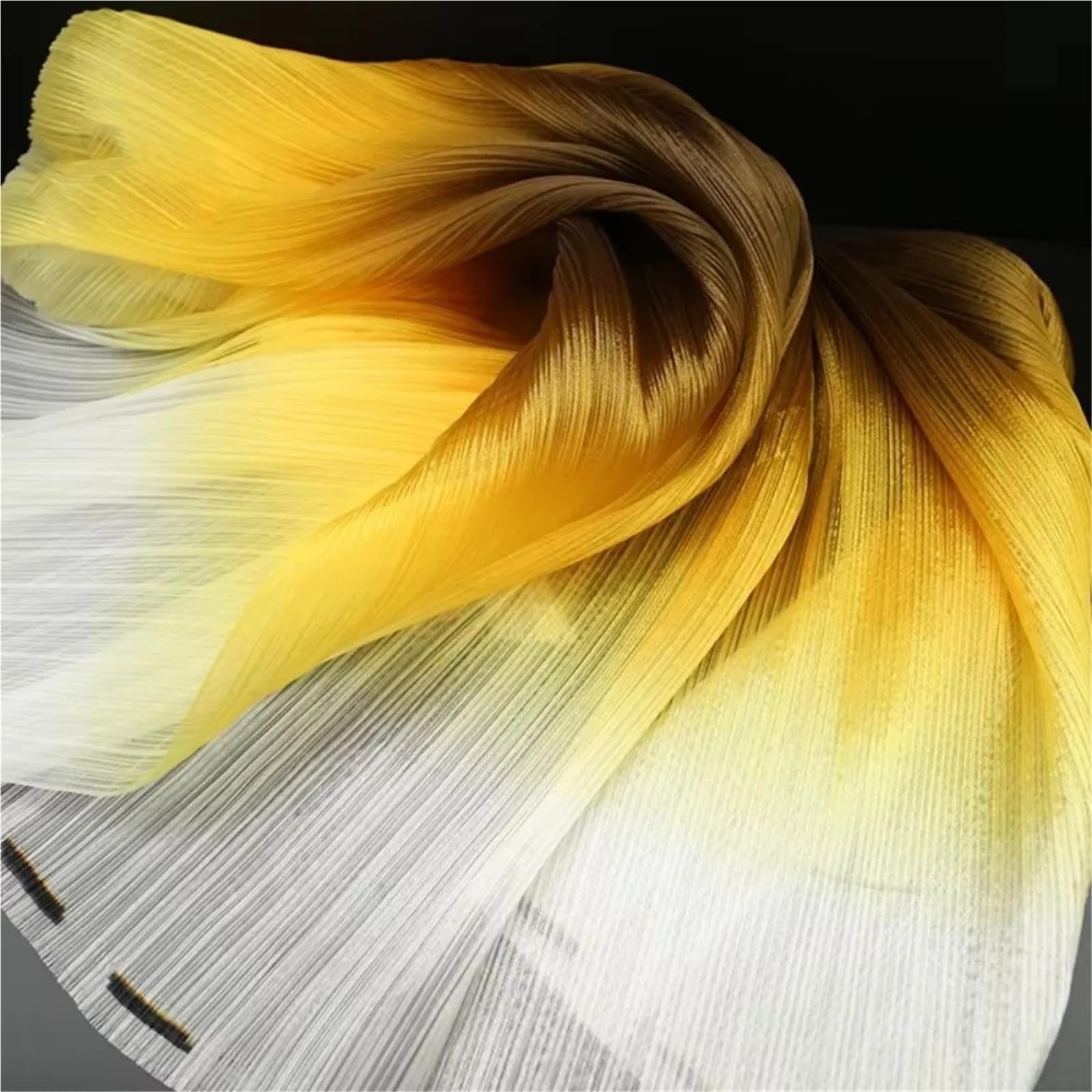 Gradient Color Pleated Texture Fabric DIY Handmade Organza Mesh Fabric Bright Designer Fabric Wedding Background Fabric for Sewing(Yellow)