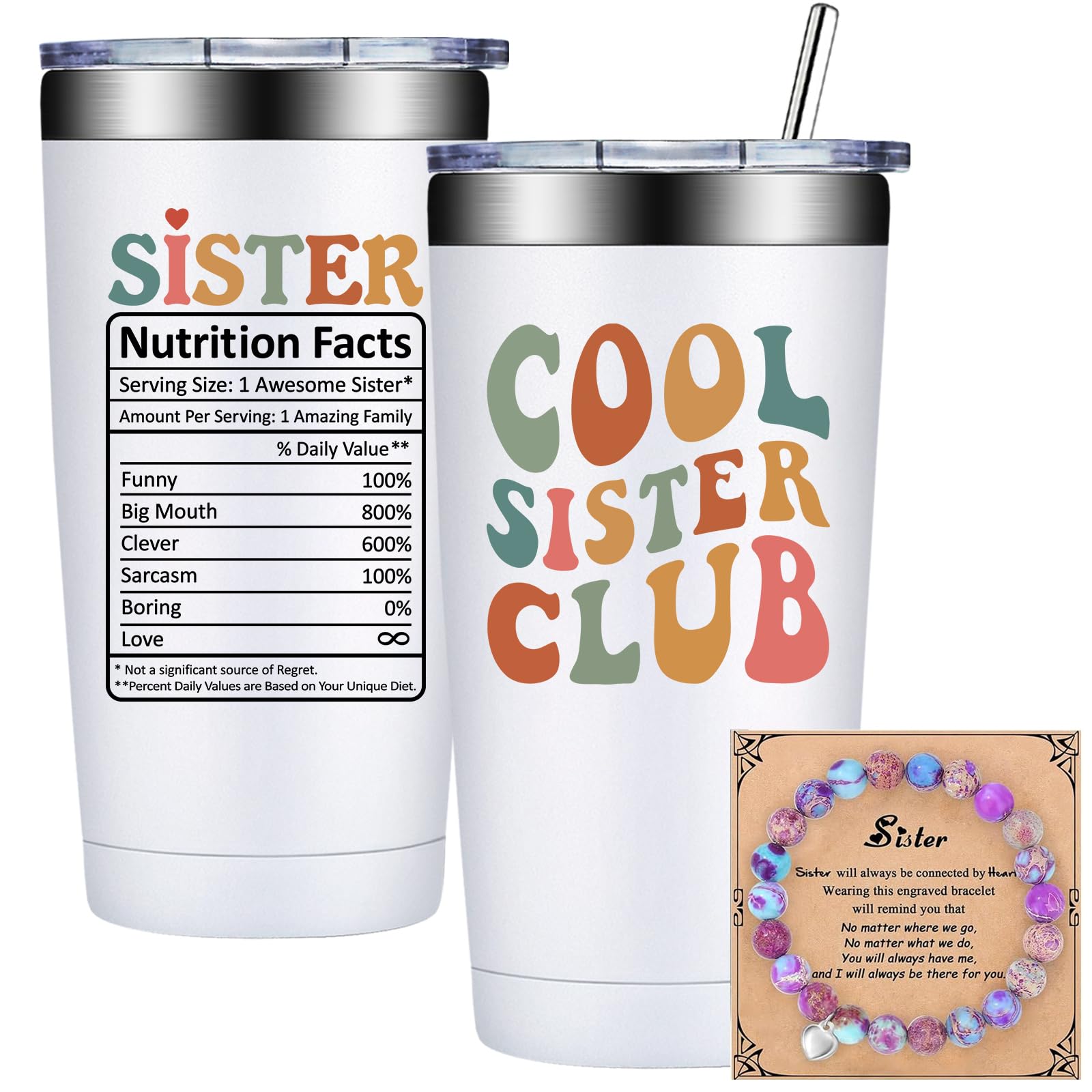 BIRGILT Sister Gifts from Sisters - Birthday, Valentines Day, Mothers Day Gifts for Sisters - 20oz Cool Sister Club Tumbler Cup