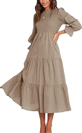 BTFBM Women Casual Long Sleeve Crew Neck Fall Dress Bohemian Relaxed Fit Floral Flowy Maxi Dresses Tiered Cocktail Dress