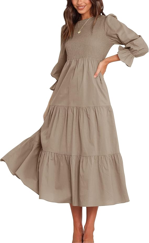 BTFBM Women Casual Long Sleeve Crew Neck Fall Dress Bohemian Relaxed Fit Floral Flowy Maxi Dresses Tiered Cocktail Dress