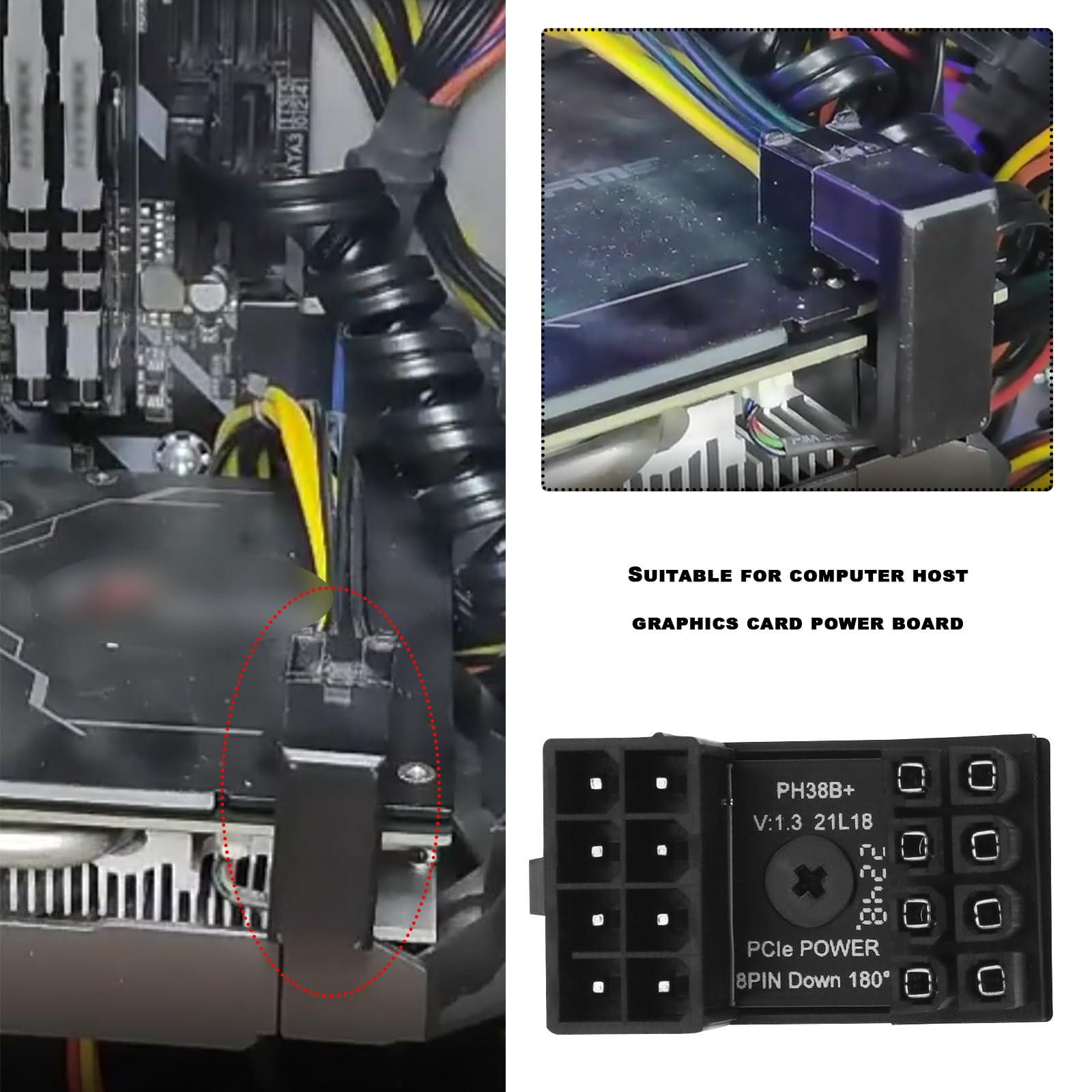 OTOTEC 3PCS ATX 8 Pin Maschio a Femmina 180 Gradi Angolo Adattatore GPU Giù Connettore Adattatore di Alimentazione Scheda Grafica Desktop Nero