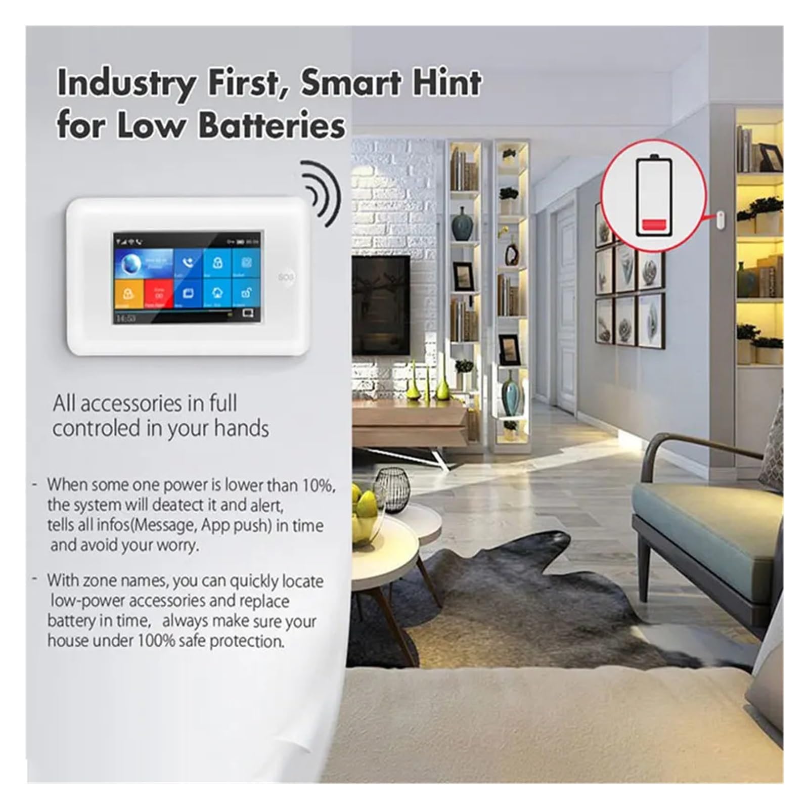 DELURA Sicherheitsalarmsystem, Full-Touch-Farbbildschirm, APP-Steuerung Mit Türsensor, WLAN, Kabelloser Intelligenter Alarm Keine Falsch-Positiv-Rate (Color : Y)
