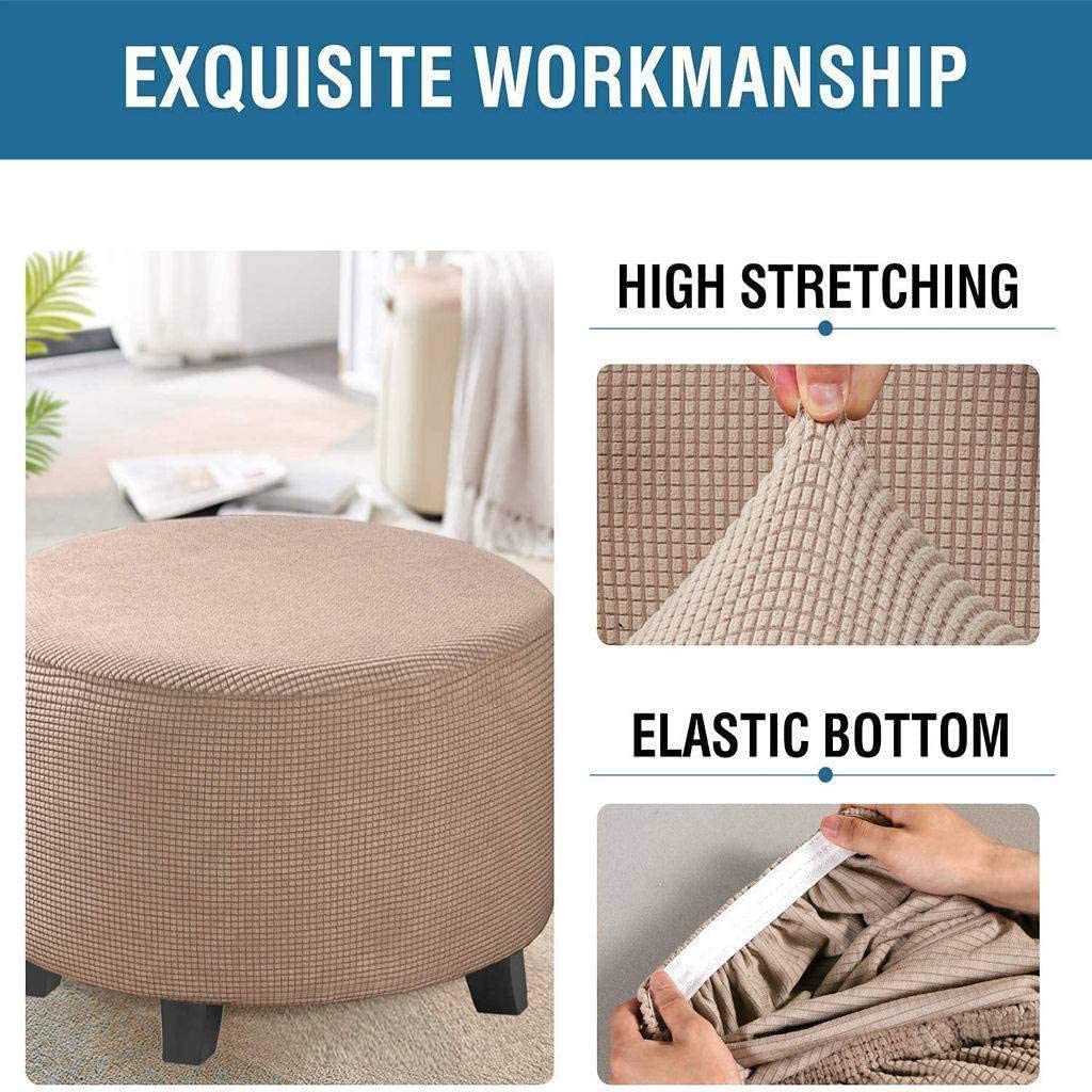 Fodera Elasticizzata Per Pouf Rotondo, Tessuto Jacquard A Quadretti, Misto Poliestere, Lavabile In Lavatrice, Beige, Taglia L (Diam. 58-66 Cm)
