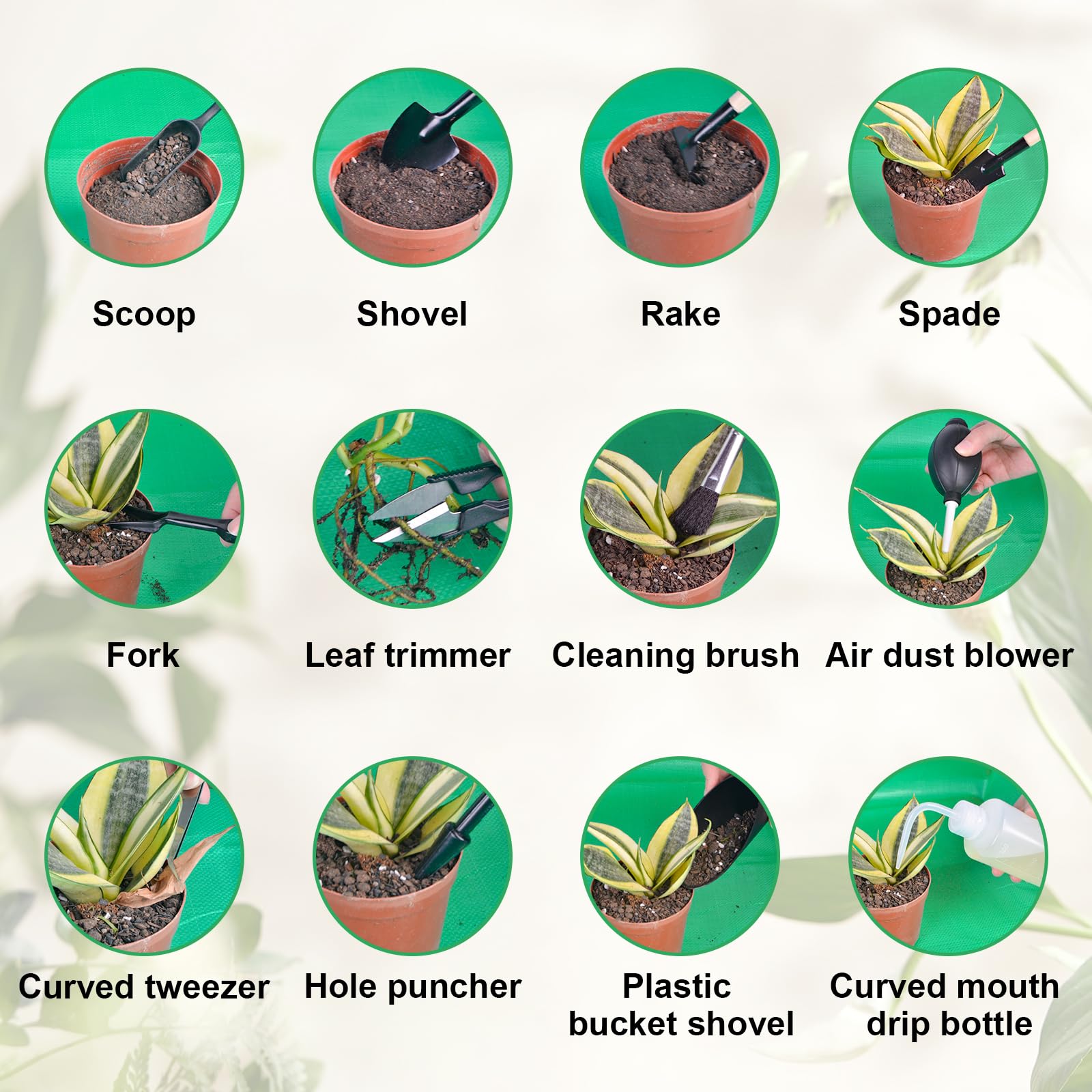 succulentlovers Juego de 26 herramientas para suculentas, el kit de herramientas de jardinería interior incluye alfombrilla de trasplante de plantas de 39 pulgadas y 19 mini herramientas de mano para