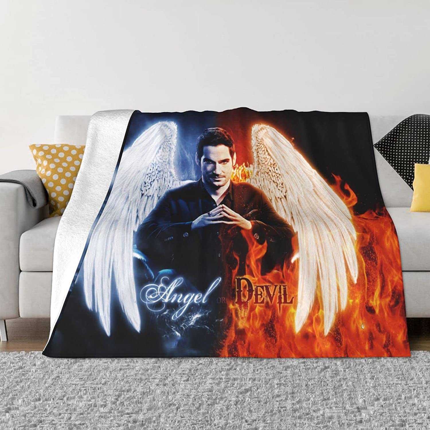 YINGD Comfortable Ultra-Soft Micro Fleece Blanket,Lucifer Fleece Blankets for Sofa Bed Travel 125CM X 100CM