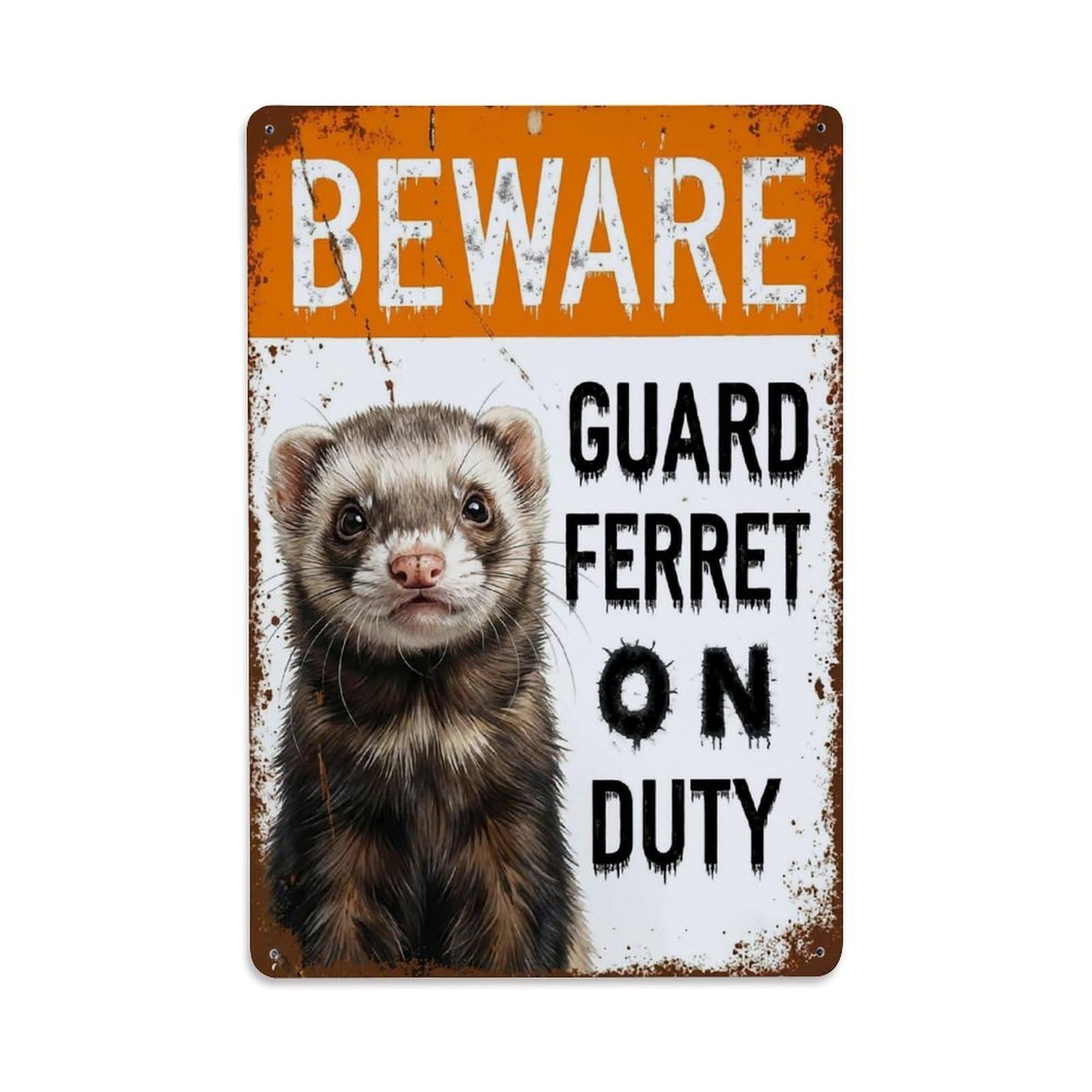 Vintage Funny Ferret Guard Beware of Pet Pier Metal Tin Sign Plaque Wall Decor for Cafe, Club Bar, Office, Garden Metal Poster 8x12Inch