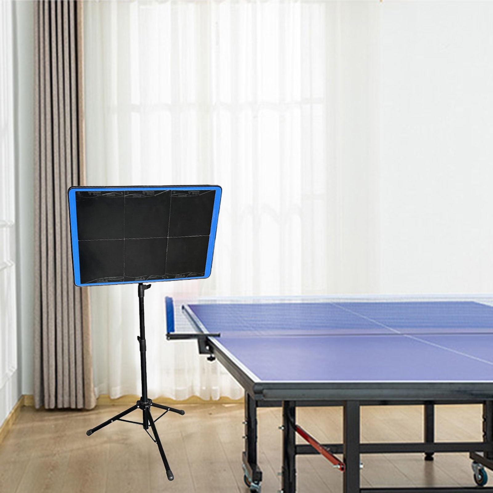Deflettore Singolo Ping Pong Return Board con 6 Gomme Nere, Supporto Regolabile in Altezza per Palestre Domestiche