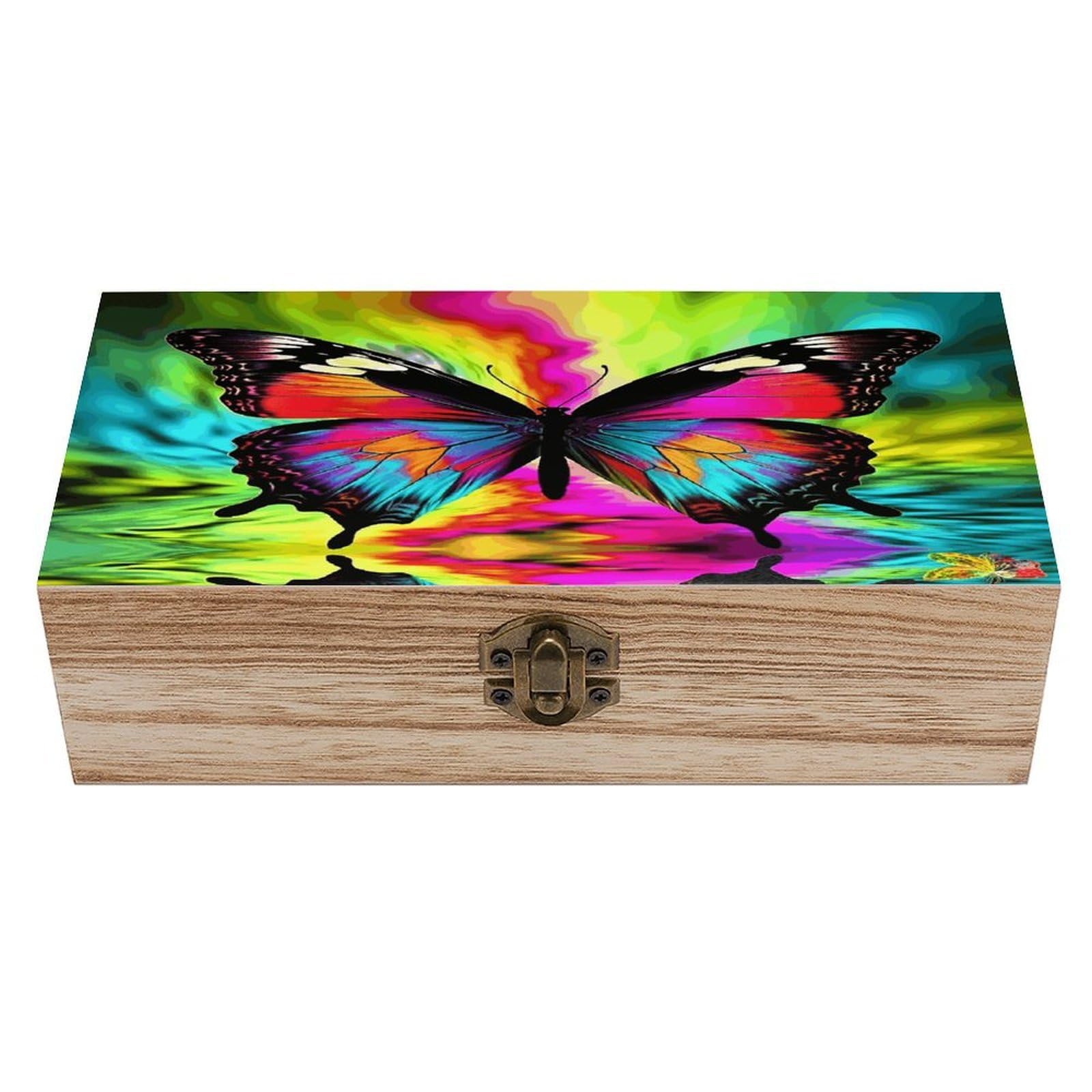 asbwuo Colorful Butterfly Wood Keepsake Box Wooden Box with Hinged Lid