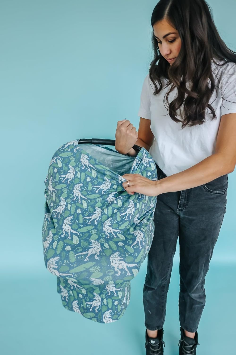 Copper Pearl Baby Car Seat Cover Canopy and Nursing Cover Multi-Use Stretchy 5 in 1 Gift 'Jurassic Park' - One Size