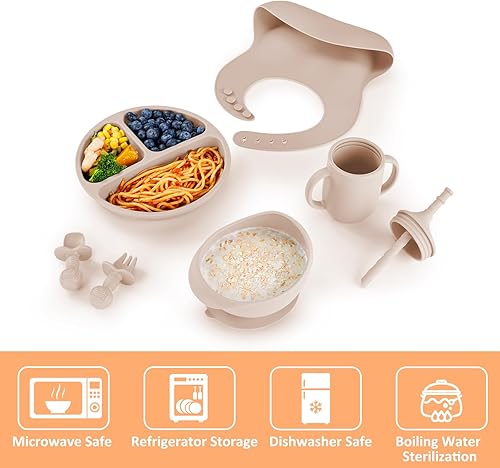 Miniatura 6 de Suministros de destete LED para bebés, juego de 11 piezas de silicona para alimentación de bebés, juego de platos y utensilios para bebés de 6 meses