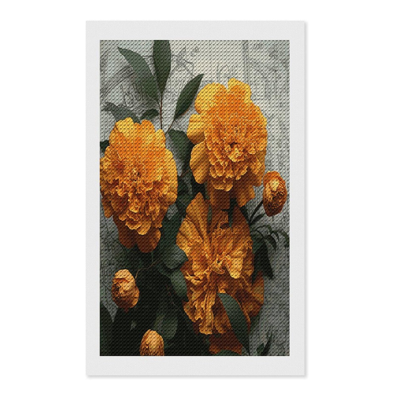 FekiLoot Marigold Paint by Numbers Kit for Adults Beginner DIY Diamond Dots Paintings Round Full Drill Diamond Art Kits Picture Diamond Art Painting Kits for Home Decor 12"x20"