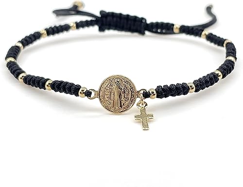 Medalla San Benito Pulsera Ajustable Cuerda Roja San Benito