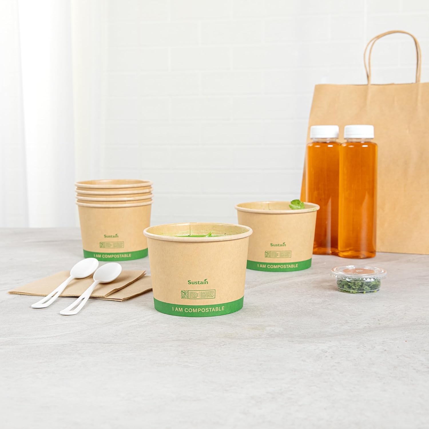 Restaurantware Paper Soup Containers 200 Pack Of 16 oz Disposable Kraft To Go Hot Soup Serving Bowls BPI-Certified Compostable Leakproof Stackable Food Containers For Noodles, Pasta And Desserts