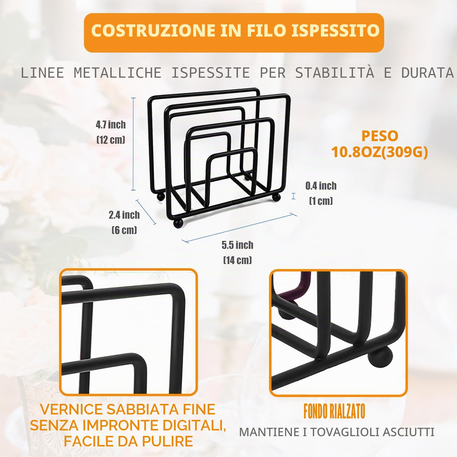 Portatovaglioli in Metallo, Dispenser Porta Tovaglioli di Carta, per Tavolo di Cucina, Ristorante e Bar (Nero)