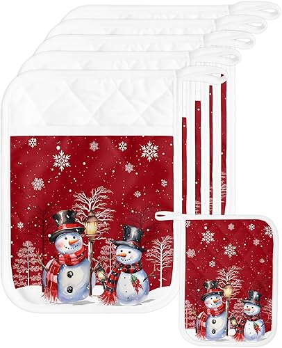 Miniatura 46 de Juego de 2 agarraderas de tela de rizo antideslizantes y aislantes de calor con bolsillo, guantes gruesos para horno, posavasos para hornear, corona