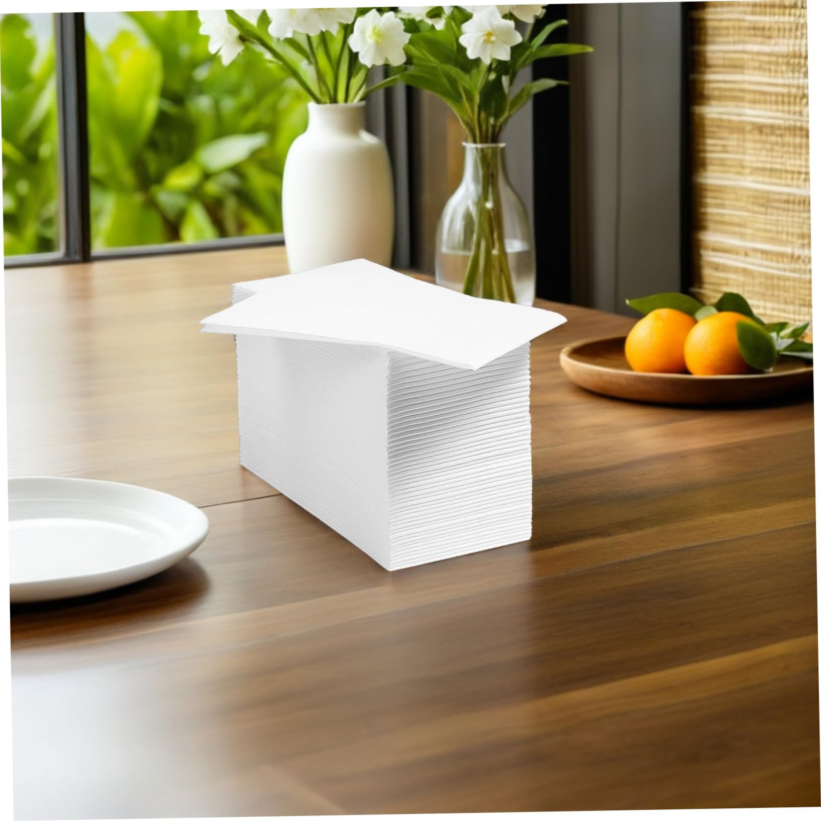 Servilletas de Papel para Fiesta y Almuerzo de 40x30 Cm, Color Blanco, Gruesas y Plegadas, Paquete de 100 Unidades para Cumpleaños y Restaurante