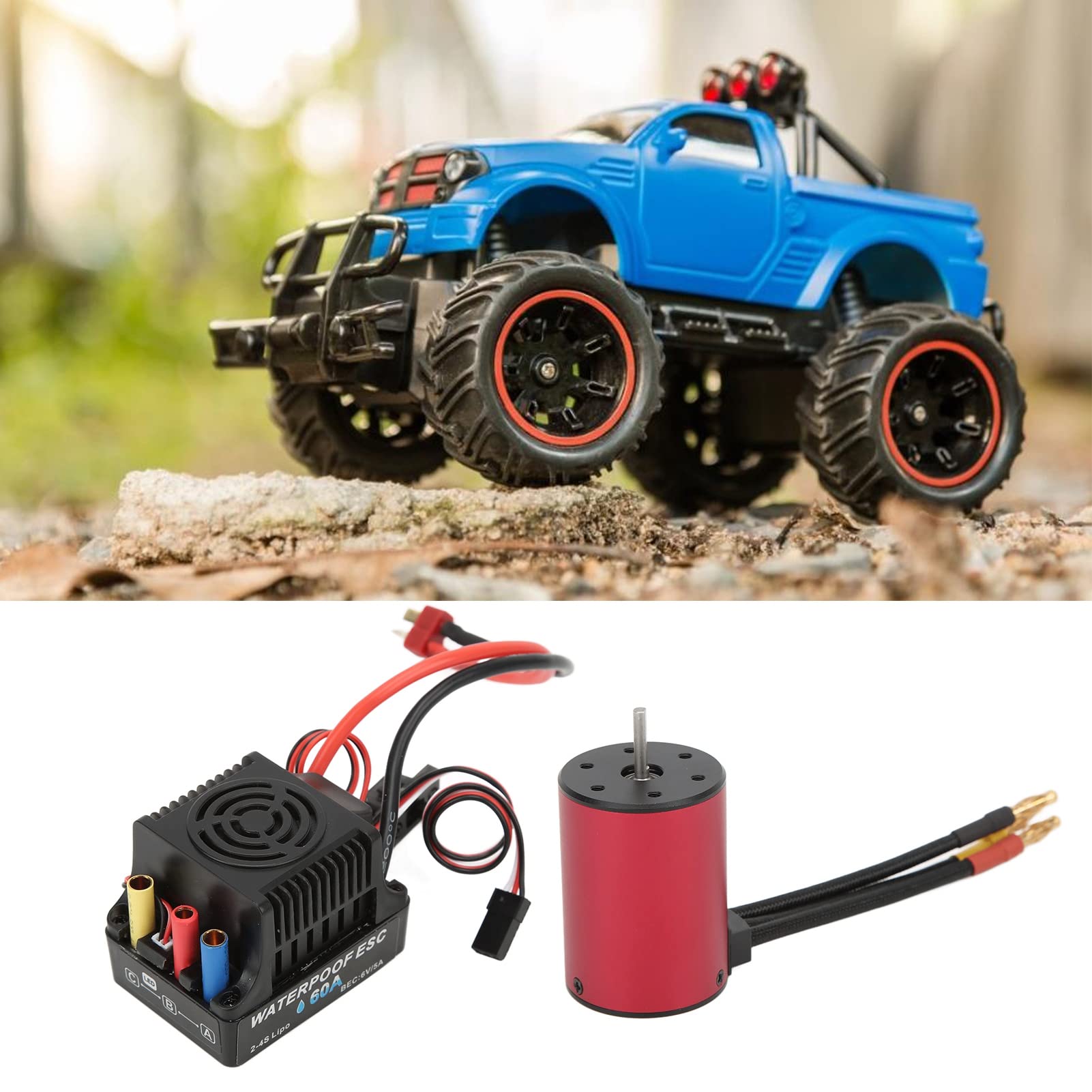 Generic Kit Combinato Motore Brushless Impermeabile 2300KV e 60A ESC per Auto Telecomandate 1/10 Ad Alte Prestazioni Rosso