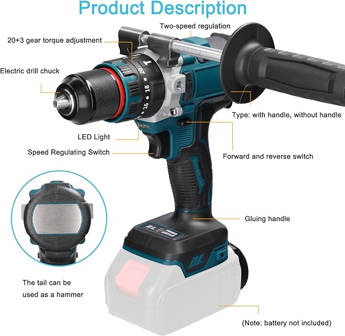 Taladro Eléctrico Inalámbrico KKnoon 13mm 80Nm 1350rpm miniatura 6