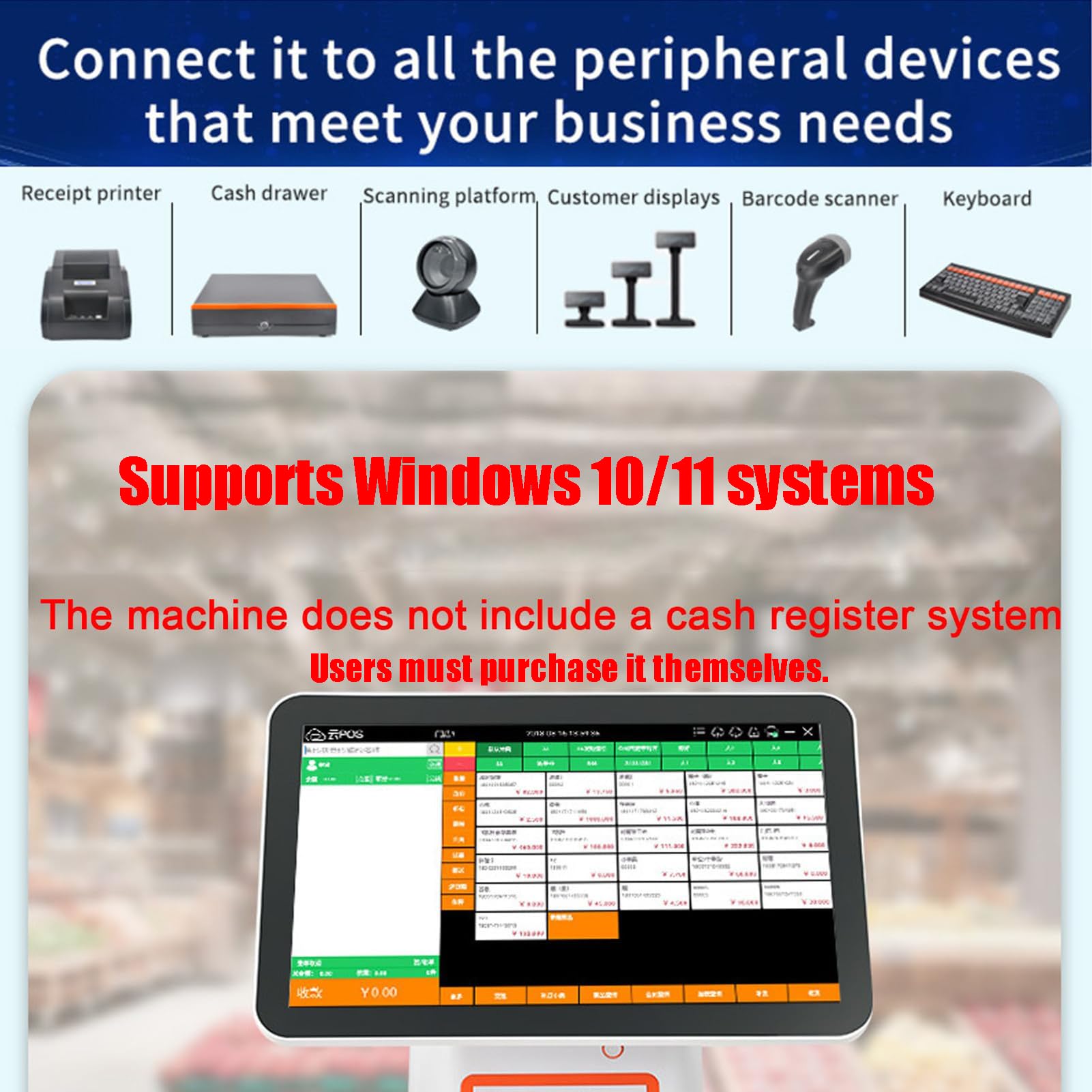 Sistema TPV Profesional, Caja Registradora con Impresora, Pantalla Táctil LED 15.6 Pulgadas, Módulo Térmico 58 Mm Integrado, Diseño Compacto, para Panaderías Y Tiendas De Bebidas