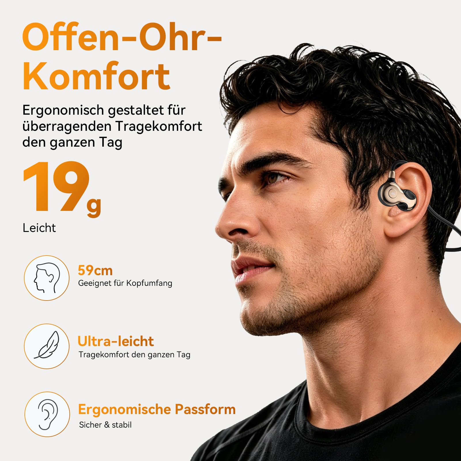 OHAYO Open Ear Kopfhörer Bluetooth, Kopfhörer Joggen, Bluetooth 6.0, Wasserdicht nach IPX7, 10h Laufzeit, Wiegt 19 g, Ideal für Sport – Laufen, Radfahren, Autofahren, Wandern und Bergsteigen