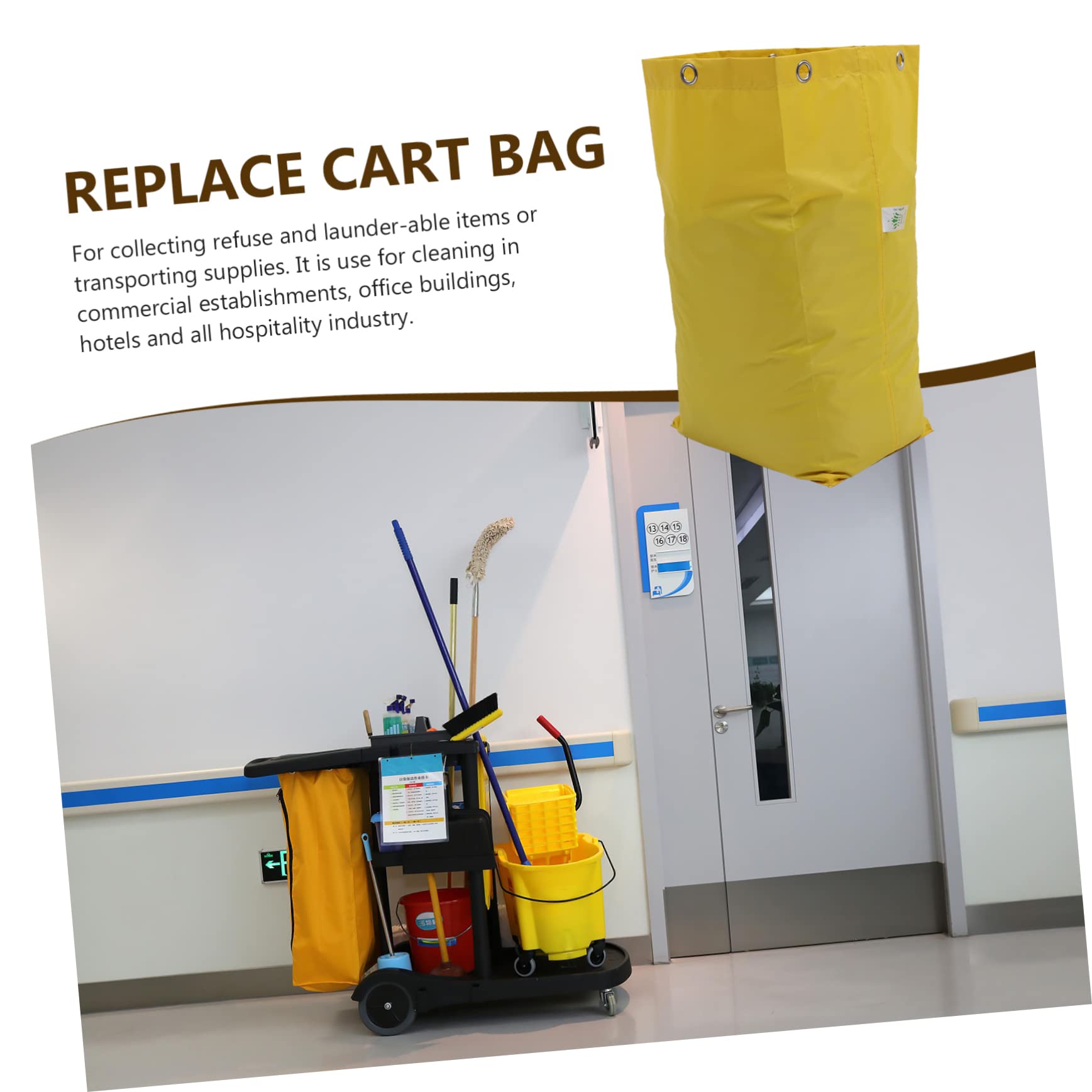2-Pack Canvas Janitorial Cart Bags - Large Replacement Cleaning Tote Bags For Trash Collection & Storage (Yellow)