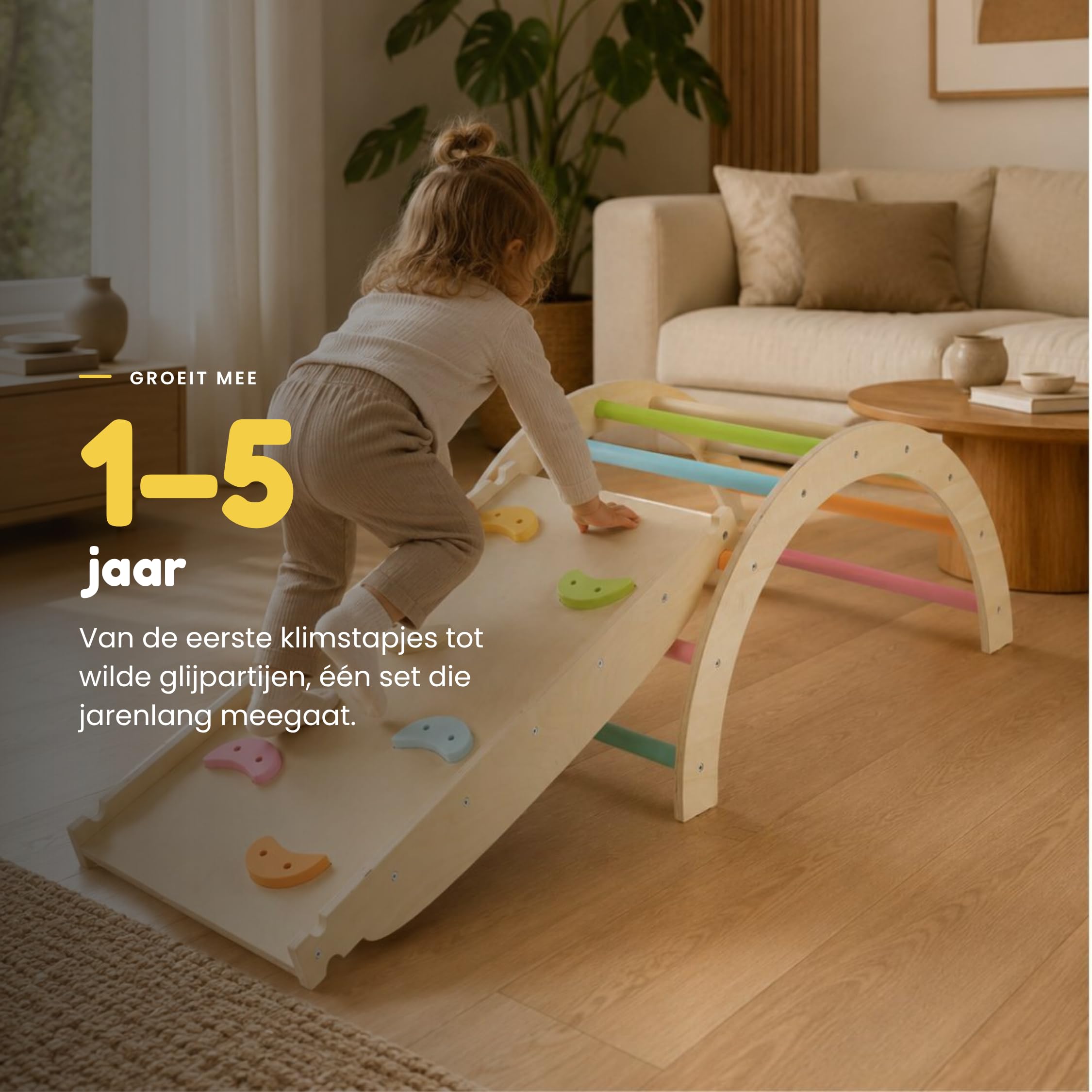 Kids Klettergerüst 6-in-1 Holz Pastellfarben | Pikler Kletterdreieck, Kletterbogen, Rutsche & Kissen | Zusammenklappbar | Montessori Spielzeug 1-5 Jahre