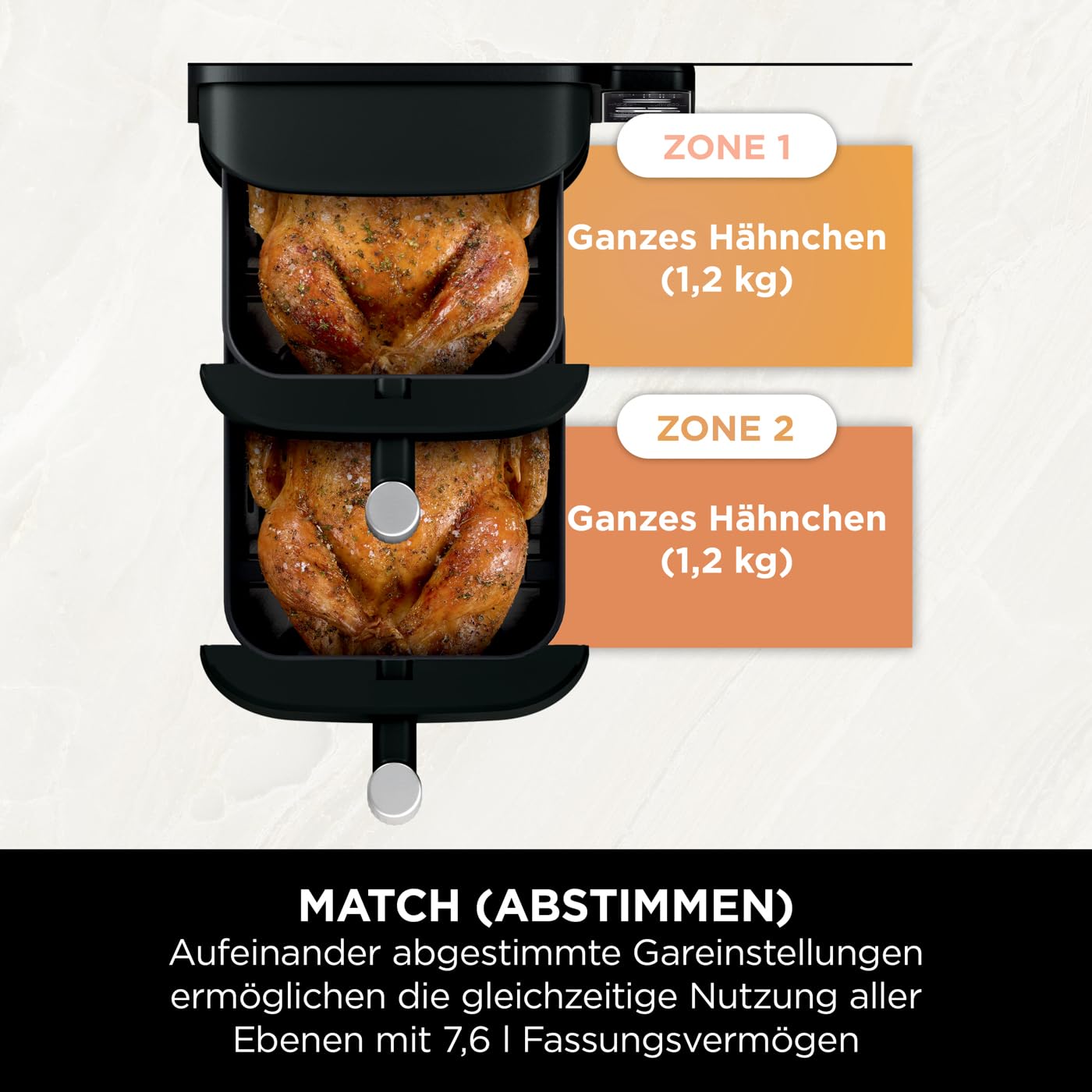 Ninja Double Stack Heißluftfritteuse, 7,6L Digitale Air Fryer Doppelkorb mit 4 Kochstufen, 2 Schubladen, 2 Gestelle, Platzsparendes Design, 6 Kochfunktionen, 6 Portionen, Schwarz SL300EU