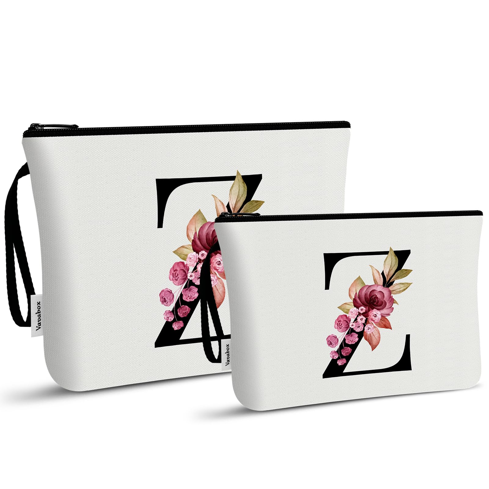 Vavabox A-Z Personalized Makeup Bag, Birthday Gifts for Women Mom, Gifts for Best Friend, Bride Bridesmaid Cosmetic bag (Z, 03-White Set)