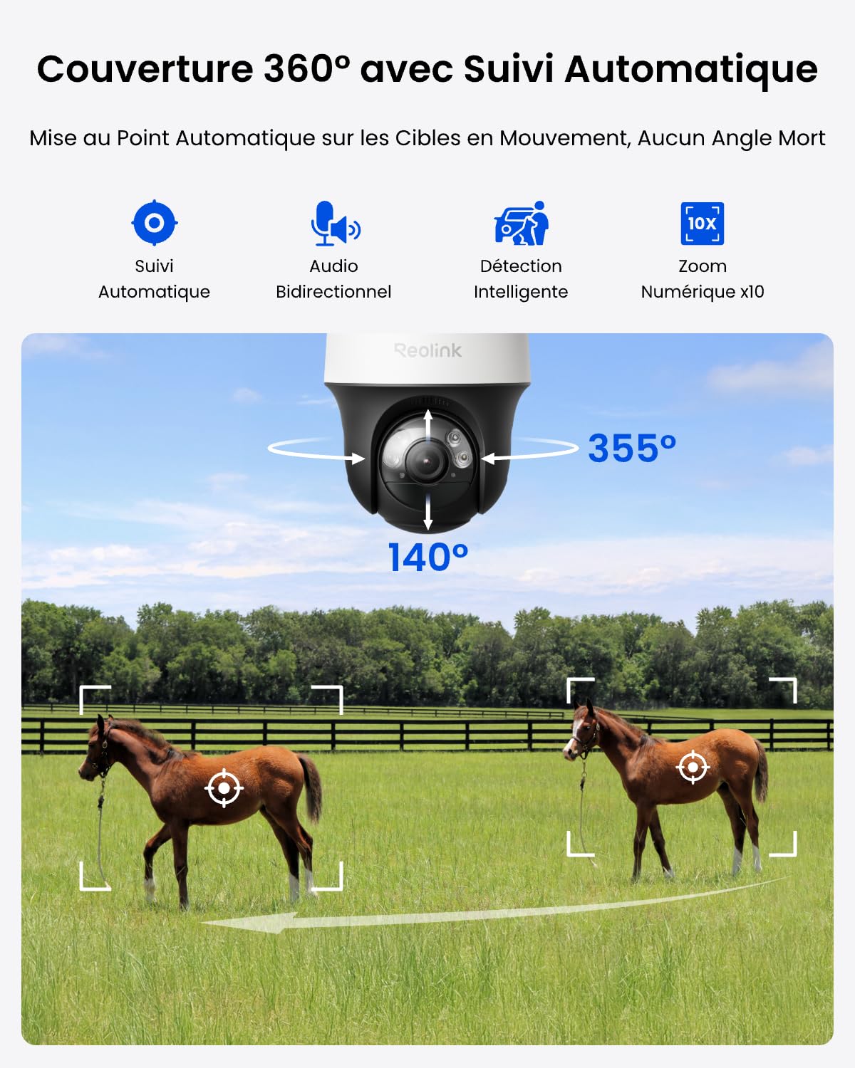 Reolink 4G LTE Caméra de Surveillance Extérieure sans Fil 4MP, Suivi Automatique 360°, Vision Nocturne Couleur, Détection IA, Carte SIM 4G Incluse et Non Amovible, Go PT S Lite+Panneau Solaire