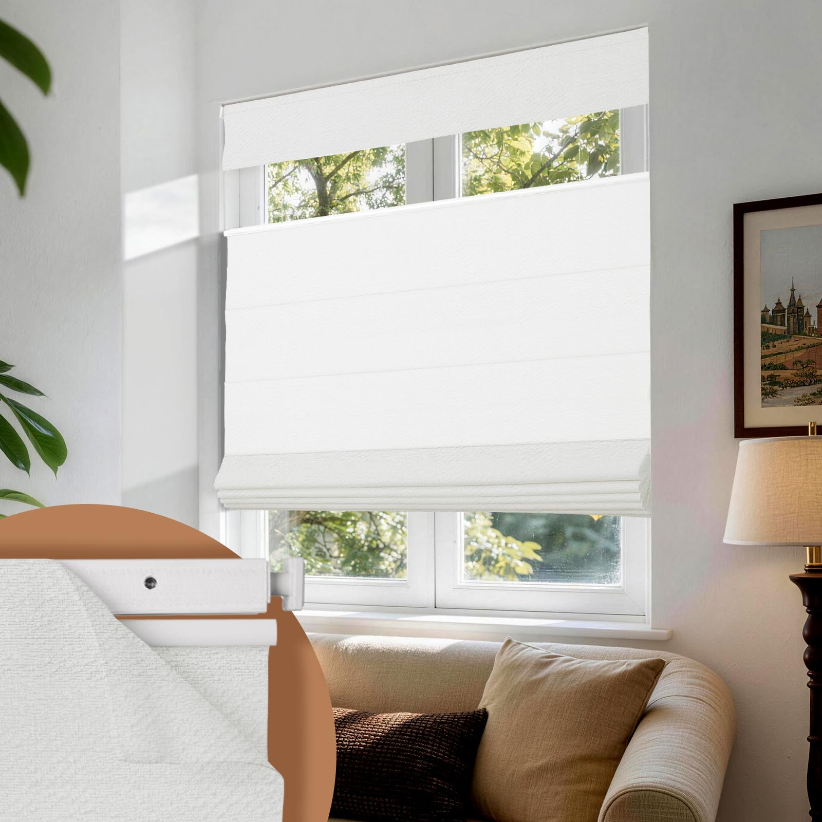 Atxbyoh No Drill Cordless Roman Shades for Windows No Tools Roman Shades, Blackout Fabric Blinds for Indoor Windows, UV Protection, Privacy, Thermal Insulation Roman Blinds, Easy to Install
