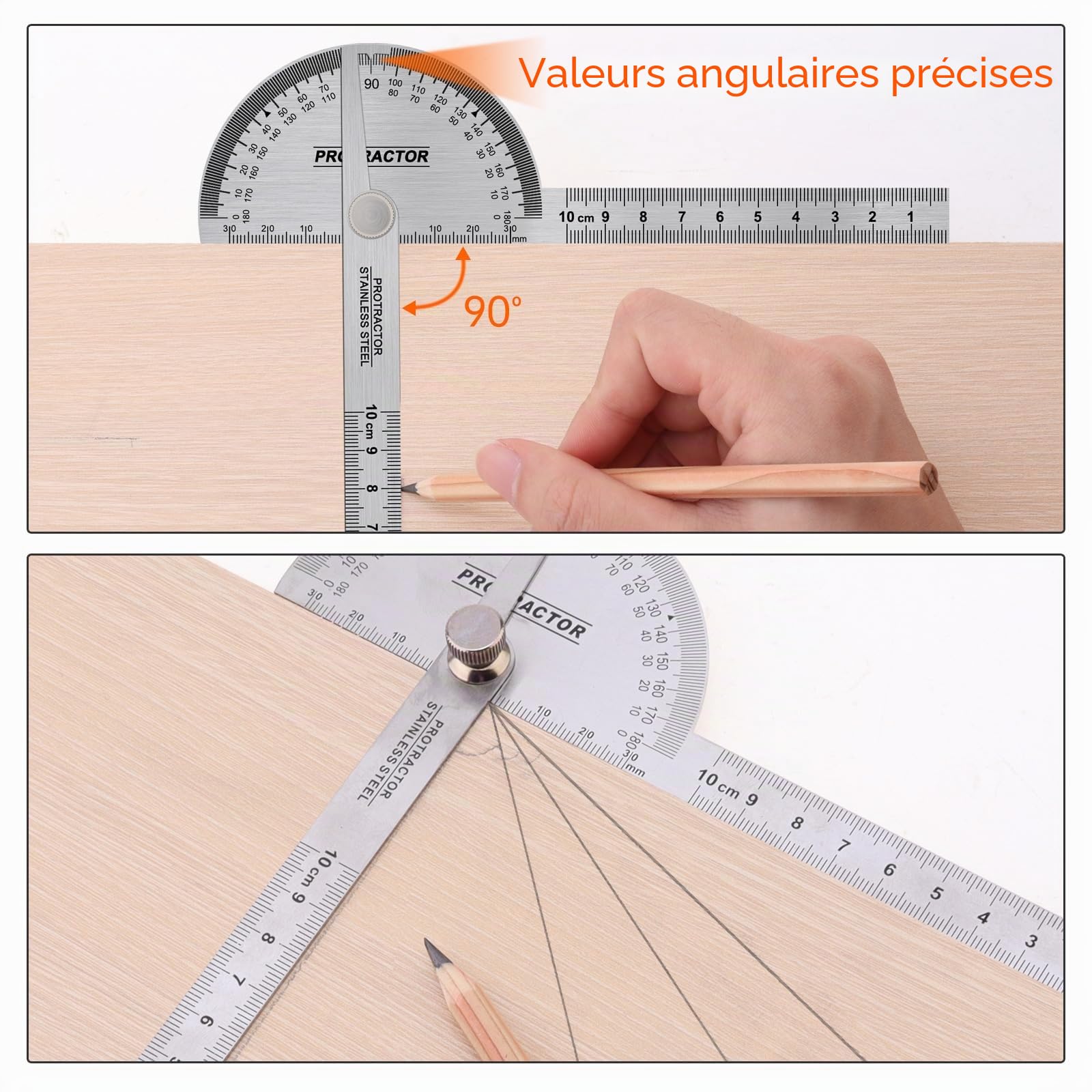 Rapporteur d'angle, 0 à 180 ° degrés en acier inoxydable 30 cm Règle de recherche d'angle à deux bras, règle de travail du bois, outil de mesure d'angle, rapporteur d'ingénieur pour la peinture