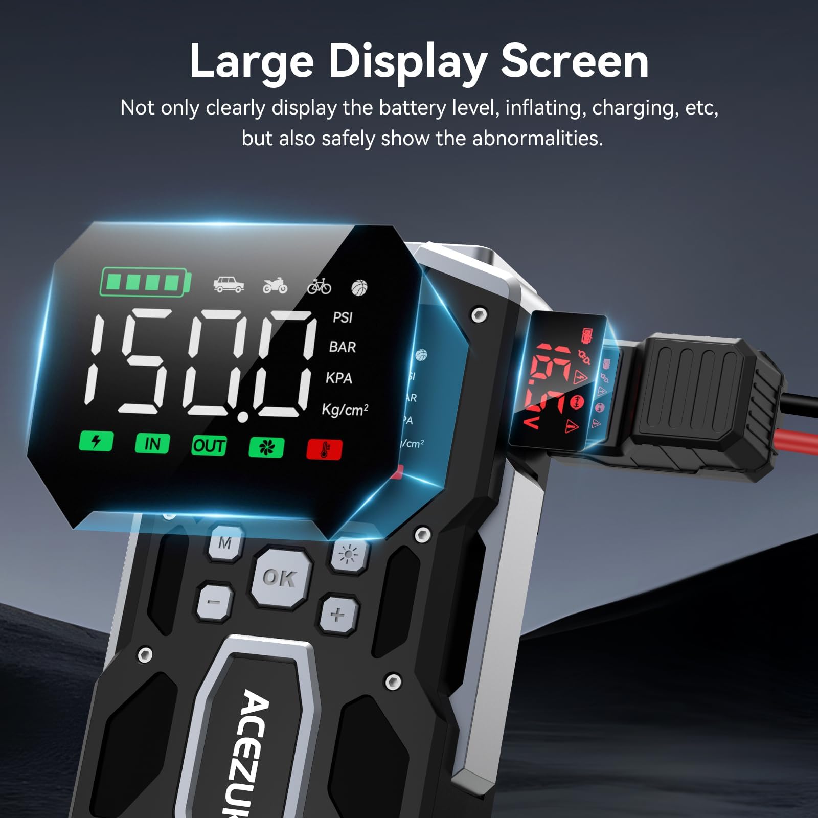 ACEZUK Booster Batterie Voiture 4000A, Démarreur de Voiture Portable (Jusqu'à 5.5L Diesel ou 7.0L Gaz), 12V Jump Starter avec 2.5 inch Écran LCD, Pinces de Sûreté Intelligentes, Lumière LED (M03)