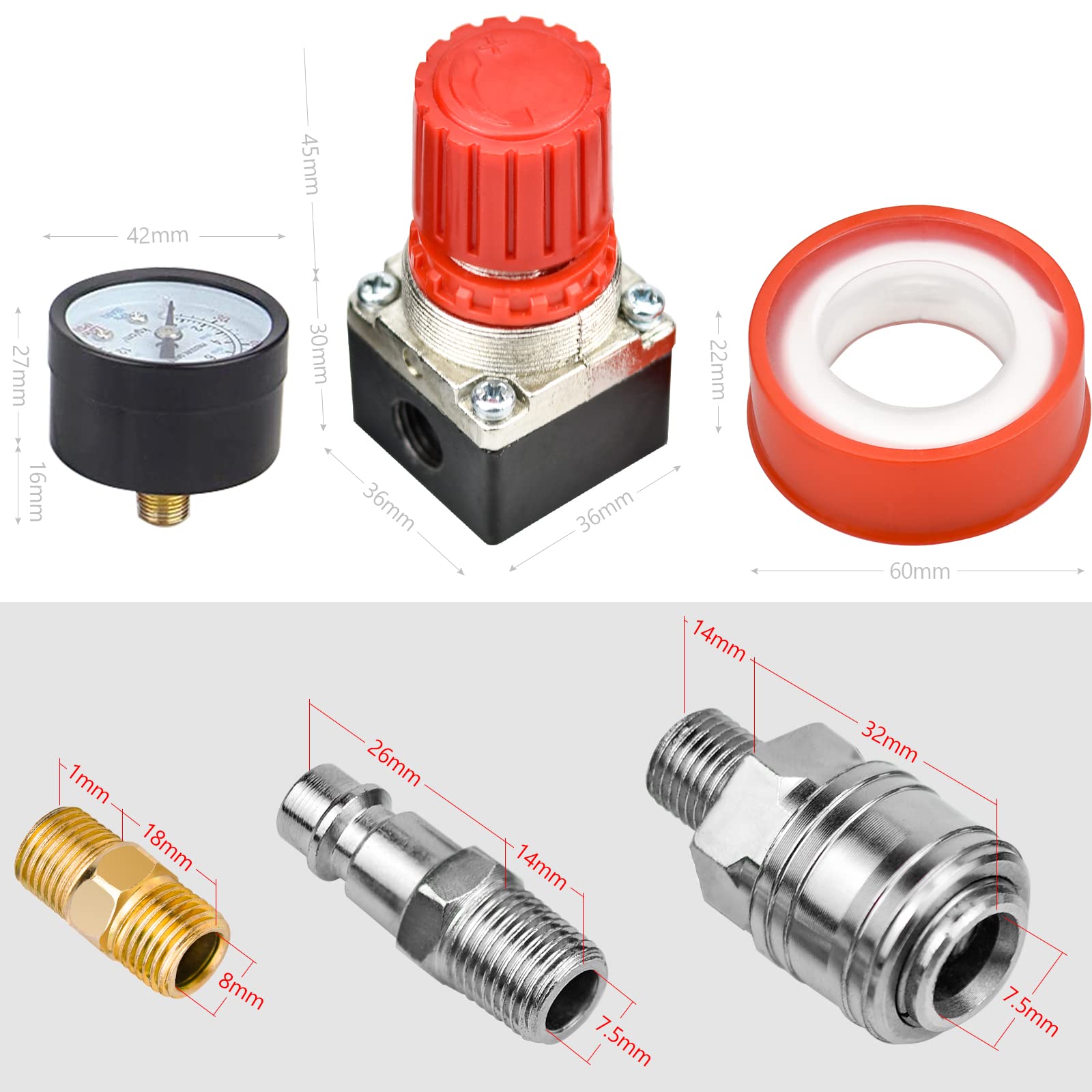 Luftdruckregler Mit Manometer Mini Luftregelventil 1/4 Zoll NPT Gewinde Für Luftkompressor Und Druckluftwerkzeuge (0-145PSI