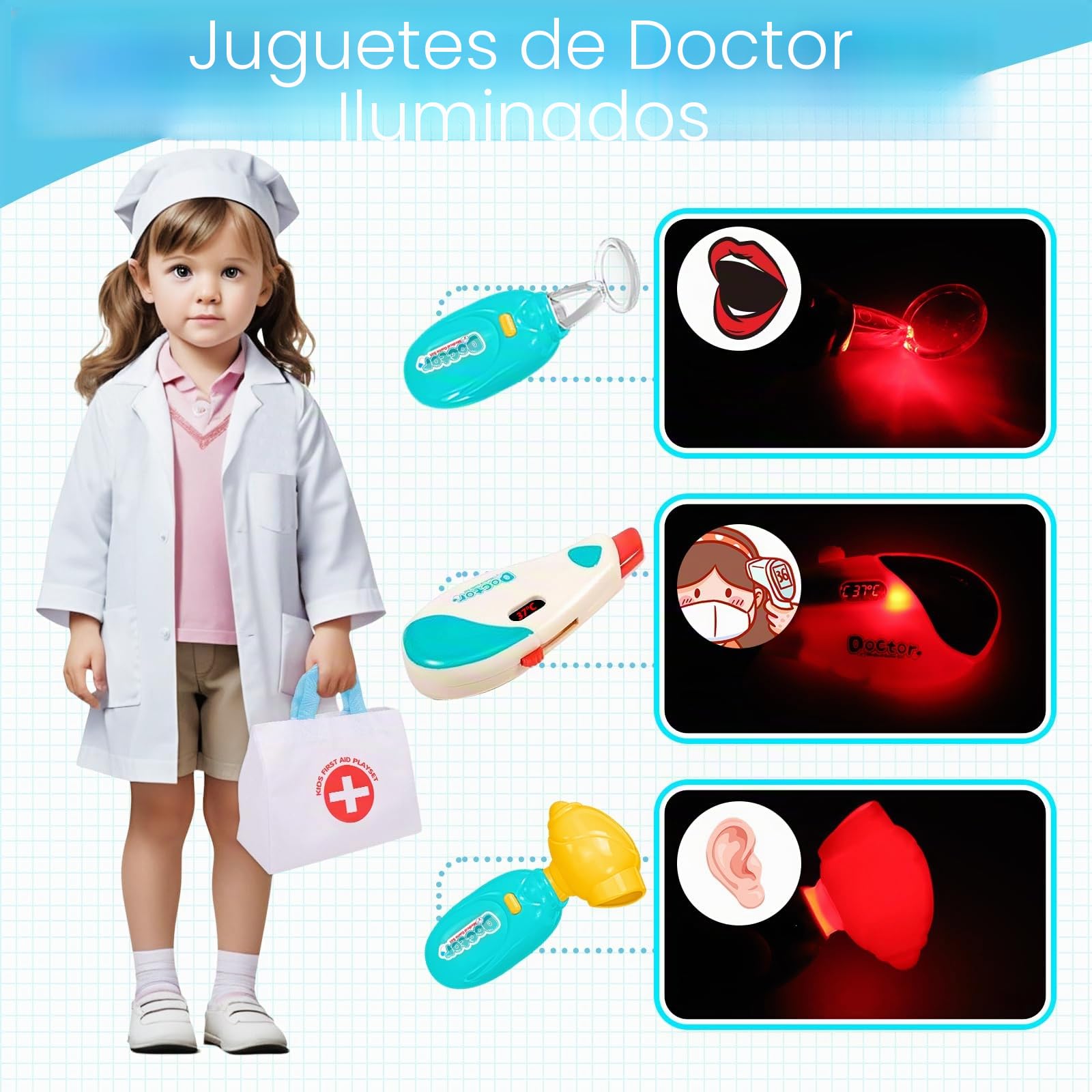 Maletín de Doctor Niño 2 3 4 5 años Kit de Médico Disfraz de Doctor Infantil con Estetoscopio Termómetro Jeringa, Juguetes de Doctor Juegos Educativos Regalo para Niños 2 3 4 5 Años Niño Niña