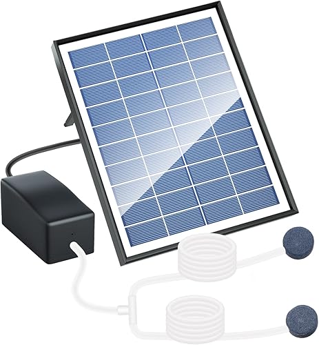 Miniatura 1 de Bomba de aire solar de 6 W para estanque de peces, 12.68 GPH, cable de 10 pies, manguera de 8.2 pies, 2 piedras de burbujas, panel solar de 11 x 7.1
