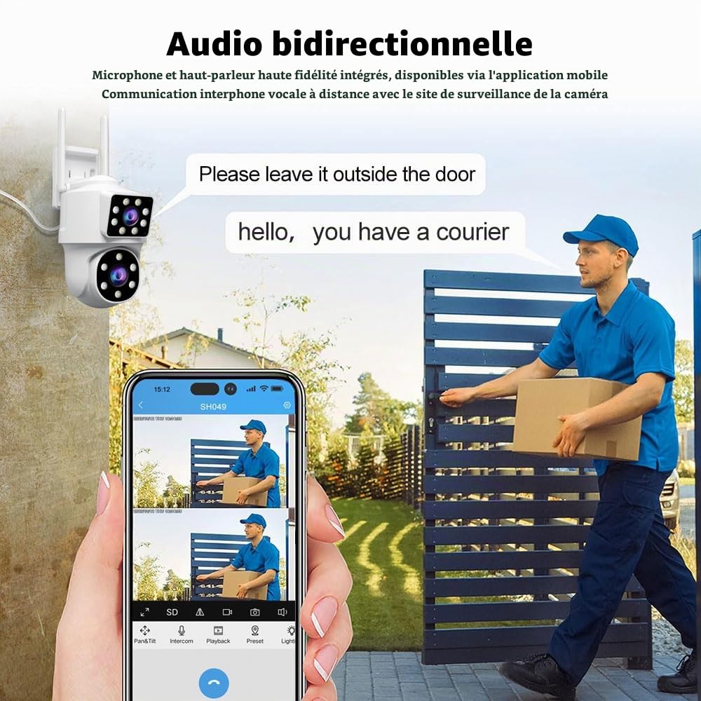 SRIHOME 2 * 2MP Caméras de Surveillance extérieures, 2.4GHz Bullet-PTZ Double Objectif, Détection Humaine, Vision Nocturne en Couleurs, Audio bidirectionnel, Stockage Local SD, IP66 (1)