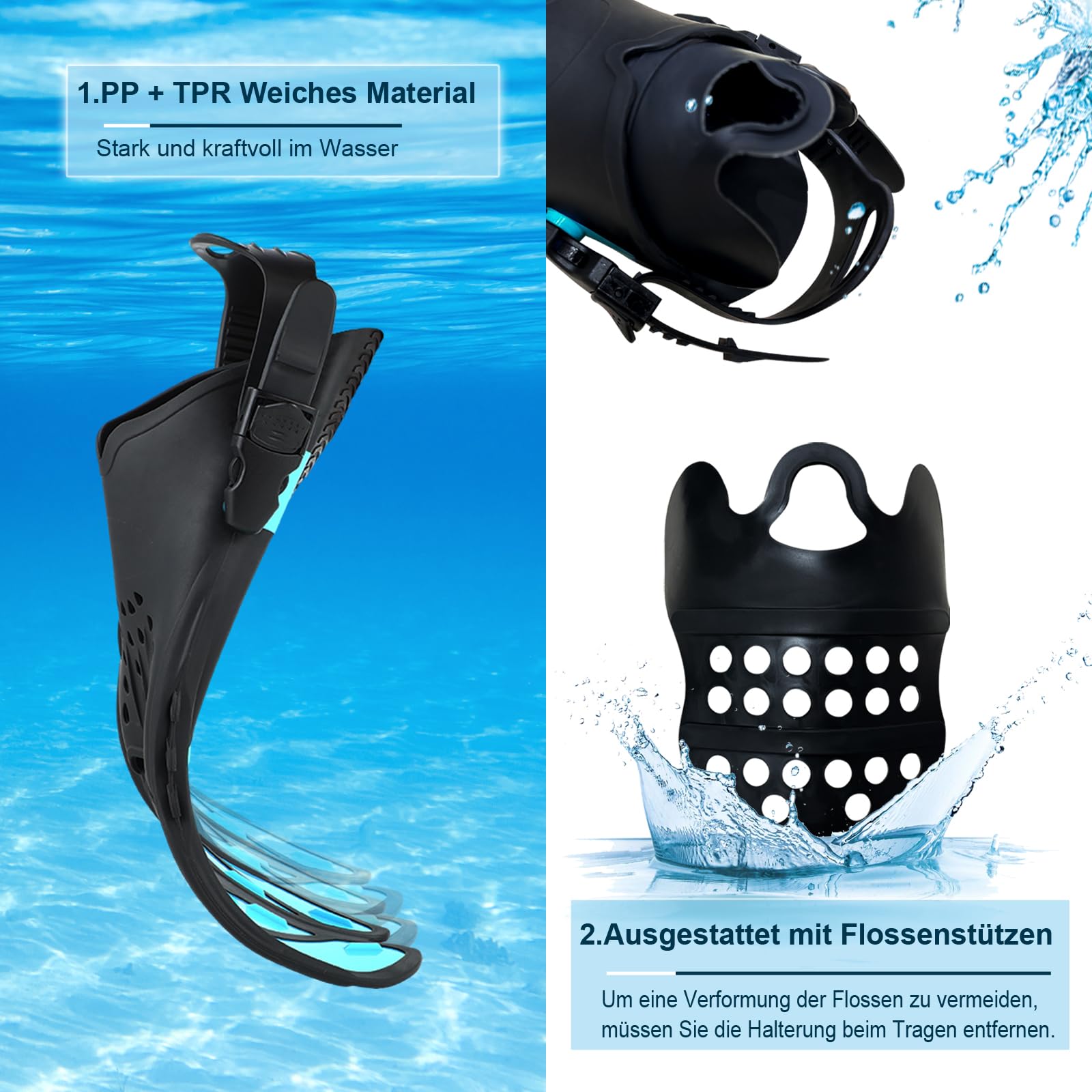 Schnorchelflossen, Flossen Erwachsene Schwimmflossen, Flexibel Einstellbare Schwimmflossen, PP+TPR Material Unisex Taucherflossen für Erwachsene mit Netztasche