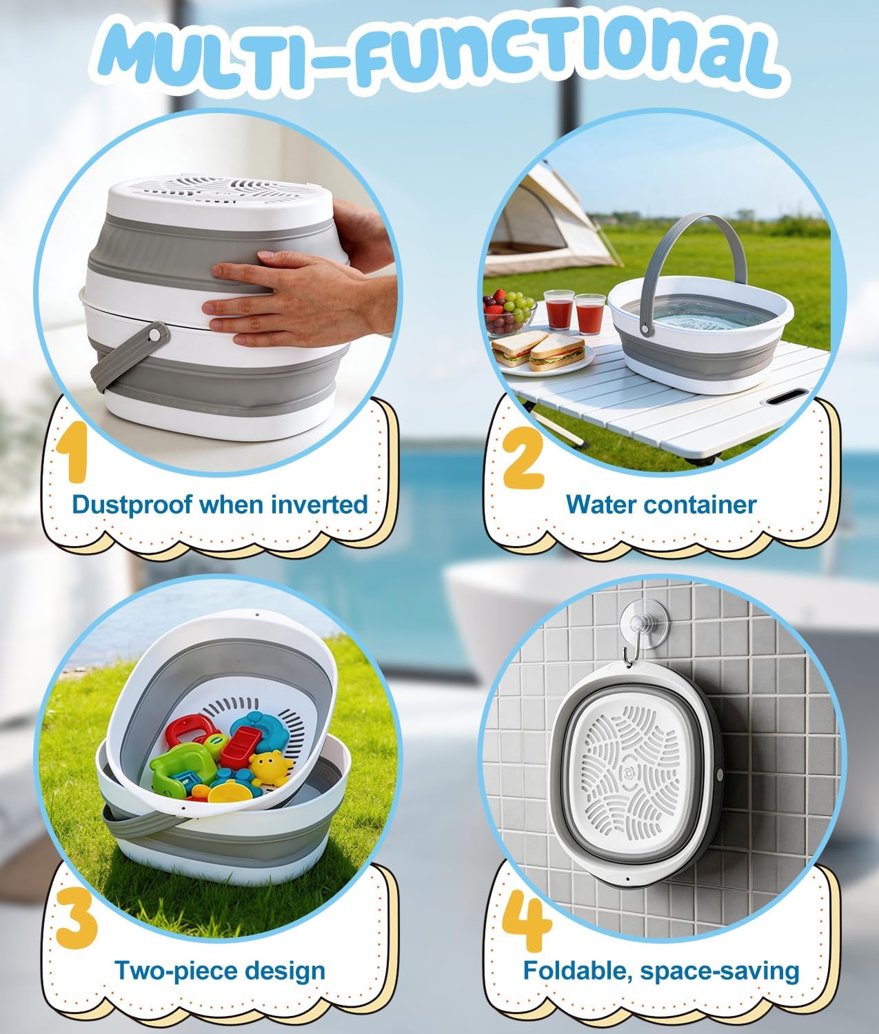WADEO Large Bath Toy Storage Basket, 2-in-1 Foldable Bathtub Toy Holder, Removable Quick Dry Bathroom Pool Toys Organizer