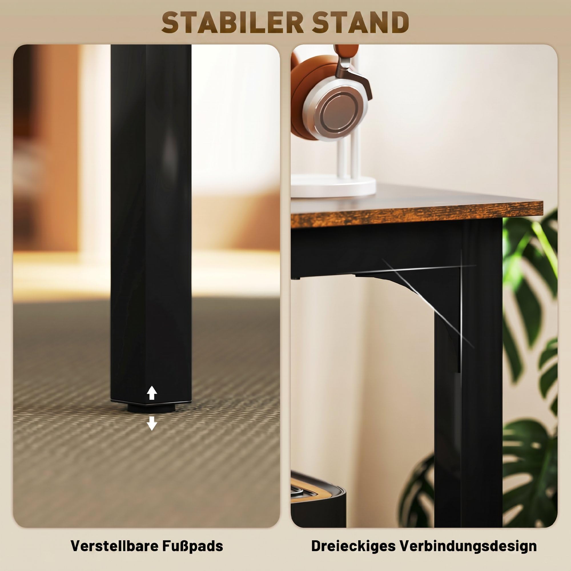 HOMCOM Schreibtisch mit Industrie-Design 200 x 60 x 75 cm Rustikal Braun