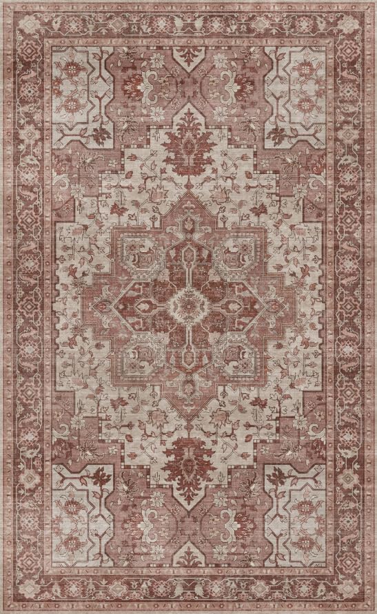 36"x48" Office Chair Mat for Hardwood Tile Floor, Under Desk Carpet Protector for Rolling Computer Chair Mat, Machine Washable Area Rug, Anti-Slip 1/5" Thick Low Pile Thin Vinyl Floor Mat, Brown Red