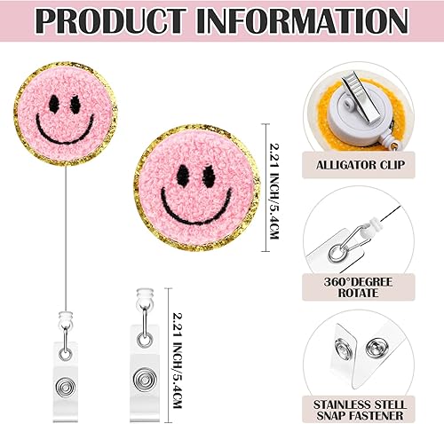 Miniatura 2 de Fumete Carrete retráctil de fieltro para enfermera, 8 unidades, con diseño de flores, con clip de cocodrilo giratorio de 360 grados para enfermeras,