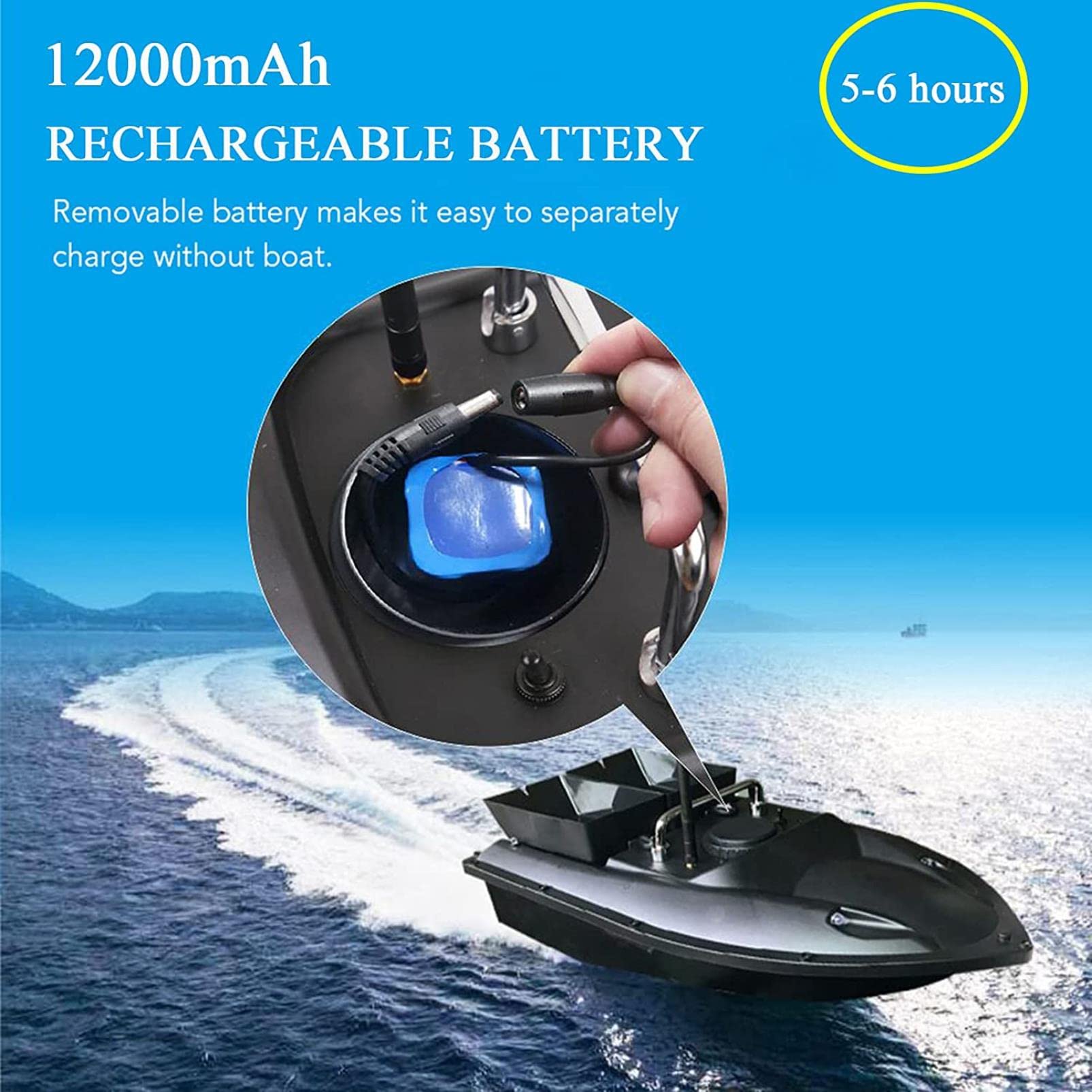 Barca Esca da Pesca, Barchino Carpfishing Telecomandato con Doppio Motore e Illuminazione a LED, Barca Rc Professionale, Robusto e Impermeabile, 12000mAh, Tempo di Utilizzo Lungo