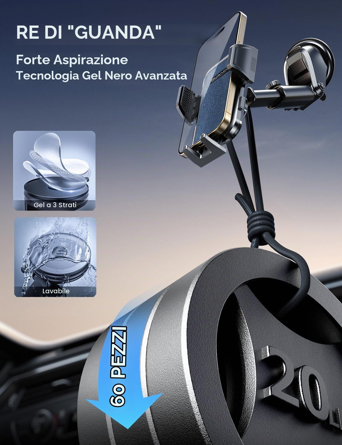 2026 Nuov Supporto Telefono Auto Cruscotto, Robusti Porta Cellulare Auto Ventosa Parabrezza, Silicone Antiscivolo Girevole 360° Porta Telefono Auto Universale Per iPhone Samsung Xiaomi Smartphones
