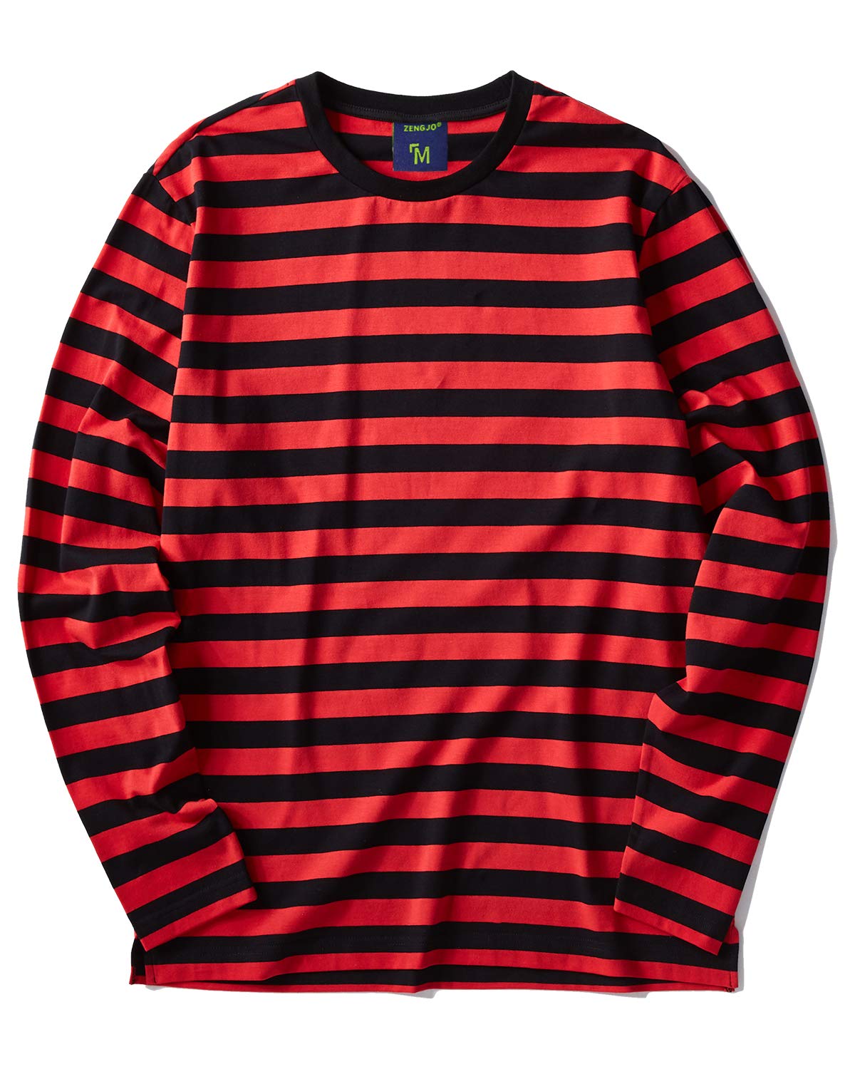 ZengjoMen's Casual Cotton Spandex Striped Crewneck Long-Sleeve T-Shirt Basic Pullover Stripe tee Shirt