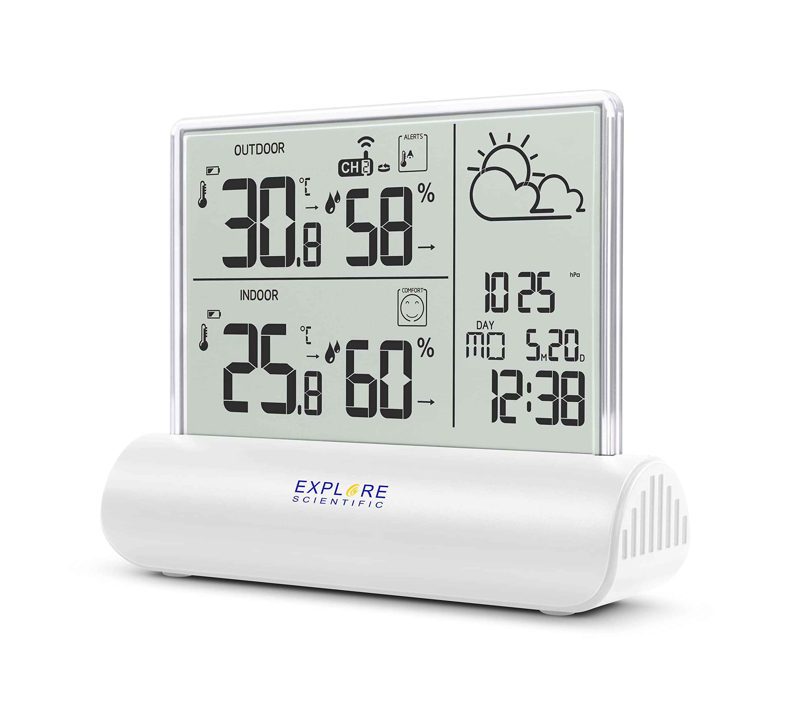 Explore Scientific WSH4501 Stazione meteorologica con display in vetro trasparente, sensore incluso, bianco