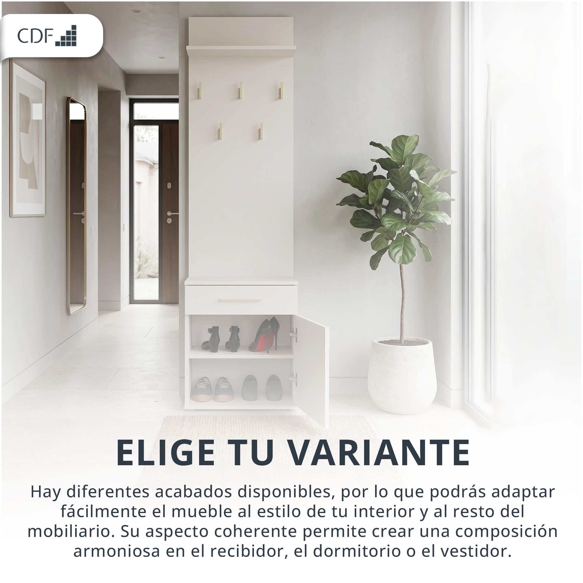 CDF Juego de Perchero Mueble Recibidor Zapatero de Entrada con y Panel 5 Ganchos Armario Entrada Conjunto de Armario/Perchero Mueble de entrad No es Necesario Hacer Agujeros Blanco