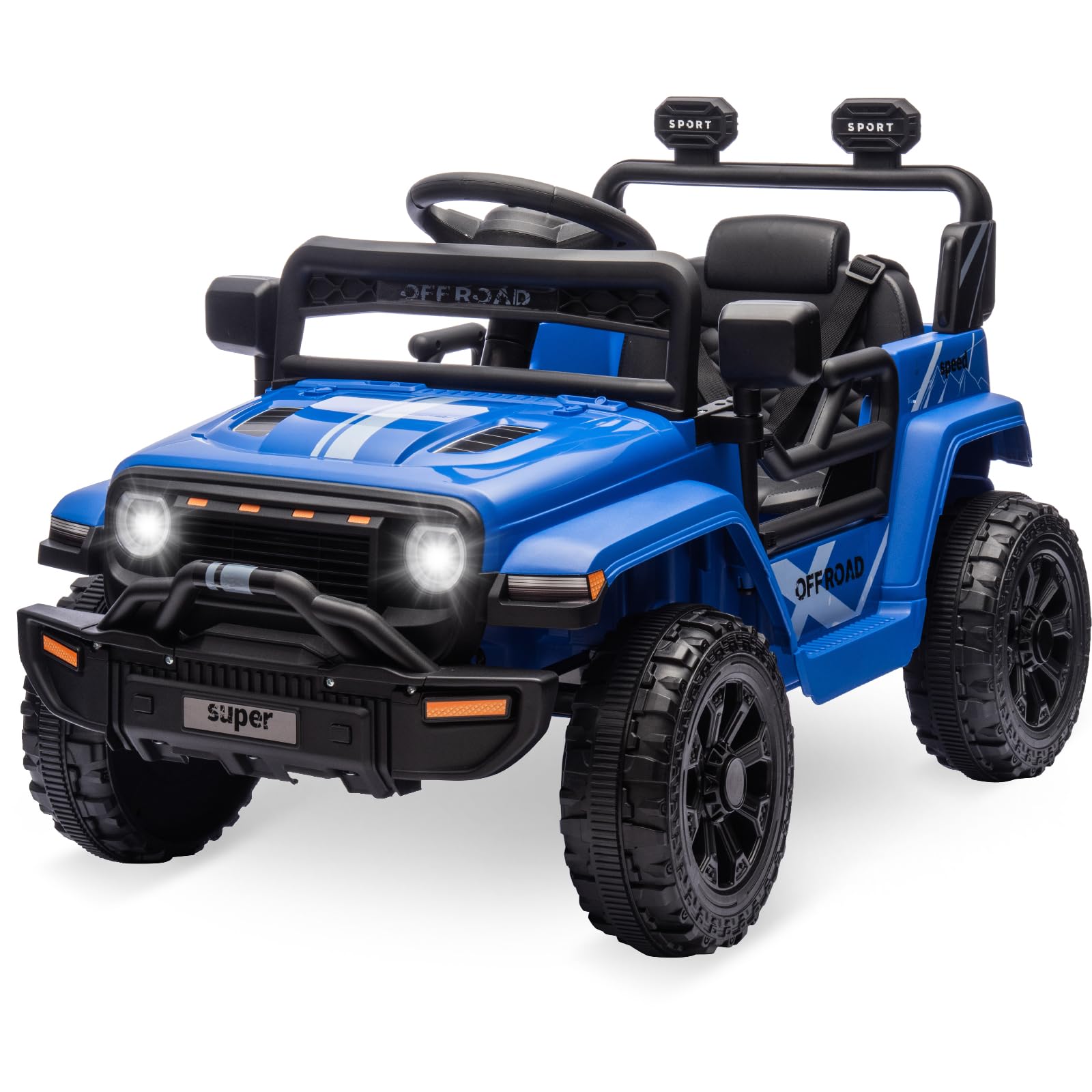 Ride On Truck Car, 12V Ride On Toy w/Parent Remote Control, Steering Wheel Music, 4-Wheel Spring Suspension, Led Lights, 2 Speeds, Kids Electric