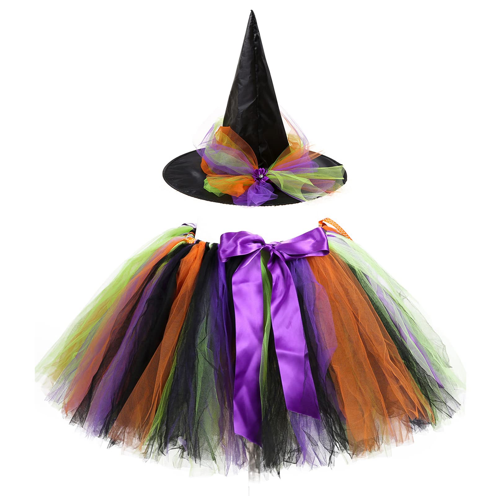 Oneshlee Disfraz Bruja NiÑa Tutu 3-8 AÑos, Disfraz De Bruja De Halloween, Disfraces De Halloween Bruja, Accesorios Disfraz Halloween NiÑa Sombrero Vistoso Ballet Mini Falda Tul Fiesta Carnaval