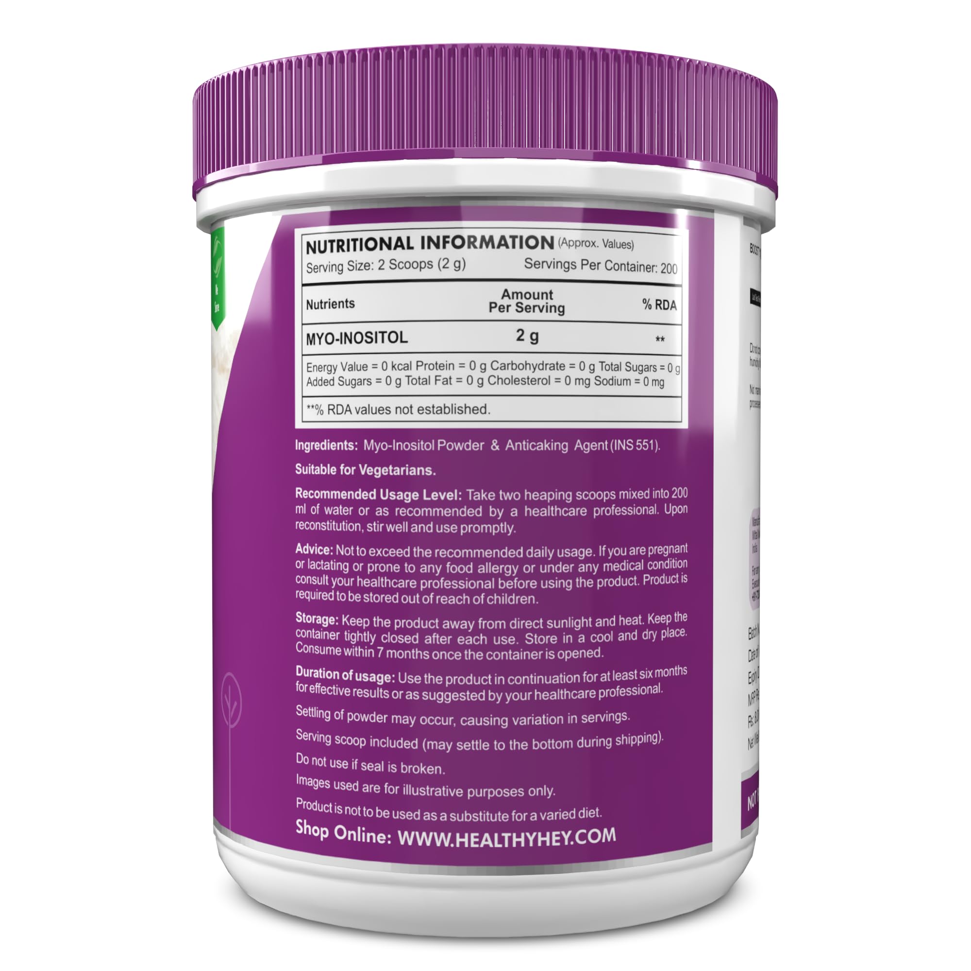 Healthyhey Nutrition 100% Pure Myo Inositol Powder (Vitamin B8), 400gm pack 4