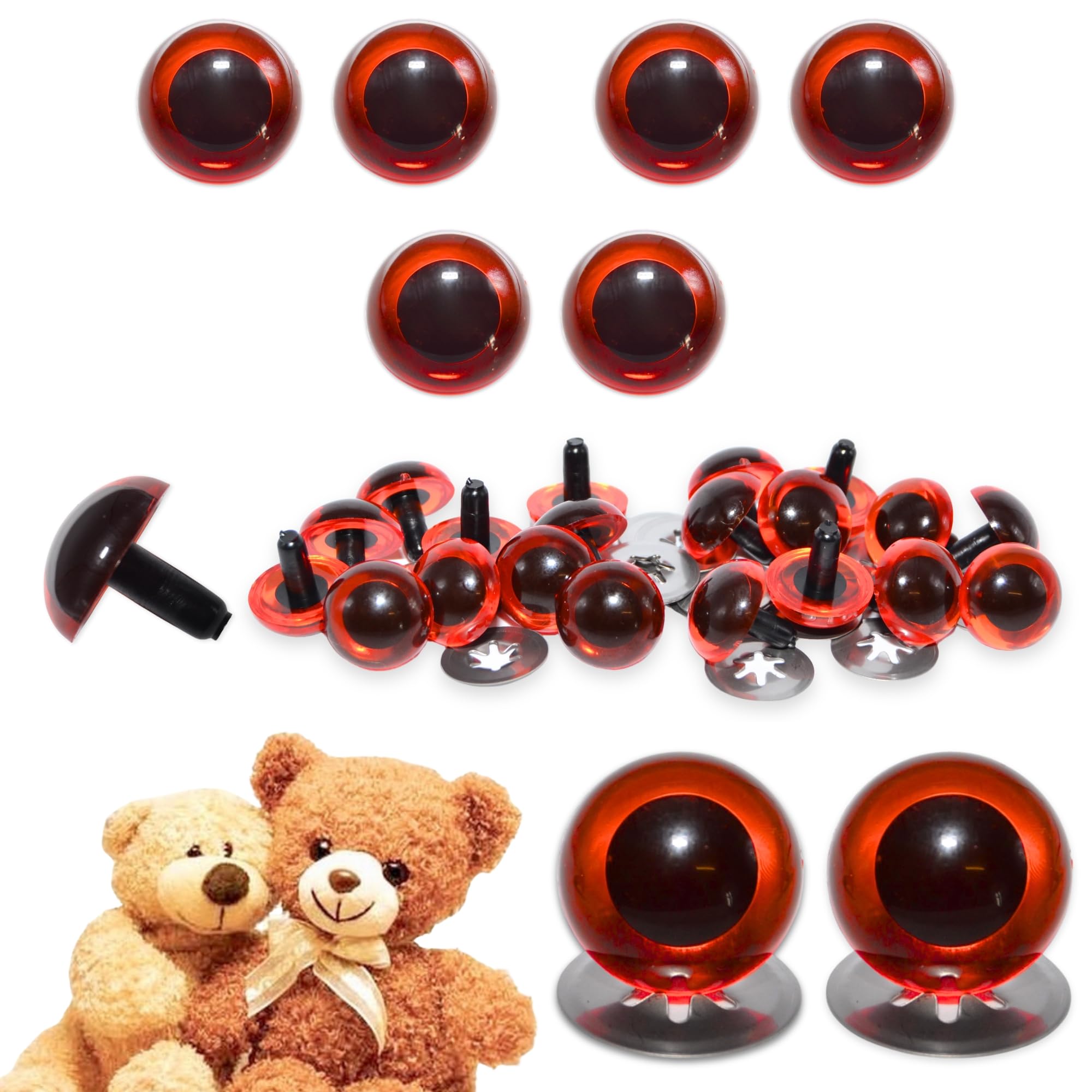 celloexpress 12mm Transparent Amber Crystal Eyes with Metal Backs - Safety Eyes for Soft Toy Teddy Bear Animal Making (Pack of 3 Pairs)